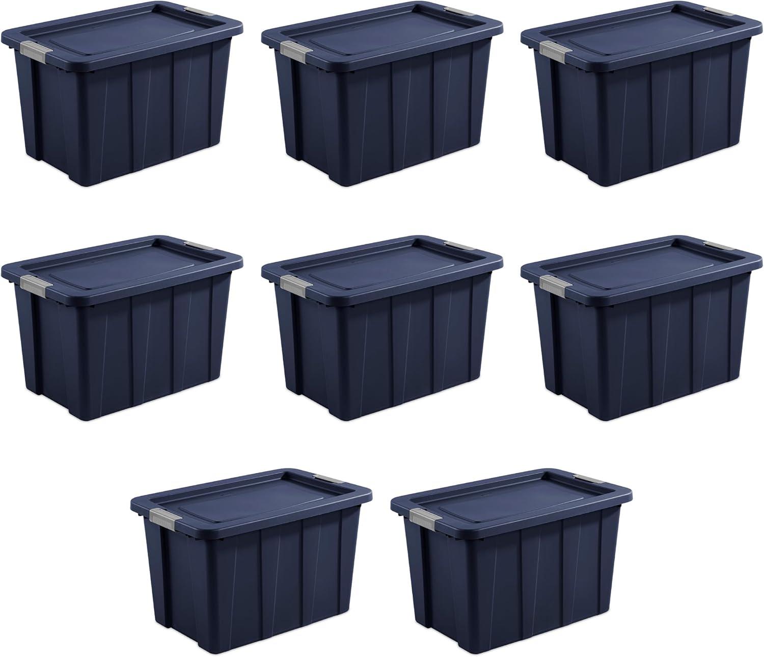 imageSterilite 6Pack Multipurpose Storage Bins with Latching Lids Heavy Duty Tote Bins 18 Gallon Flat Gray Stackable Plastic Storage Container TubsDark Ingigo