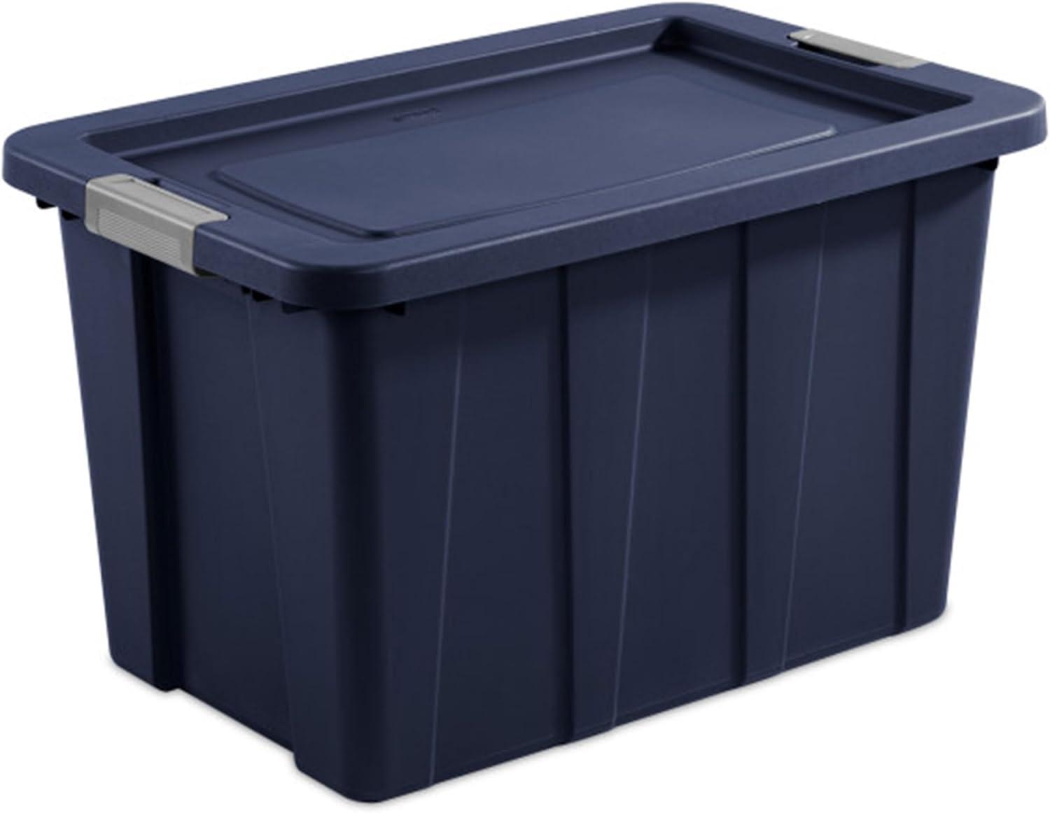 imageSterilite 6Pack Multipurpose Storage Bins with Latching Lids Heavy Duty Tote Bins 18 Gallon Flat Gray Stackable Plastic Storage Container TubsDark Ingigo