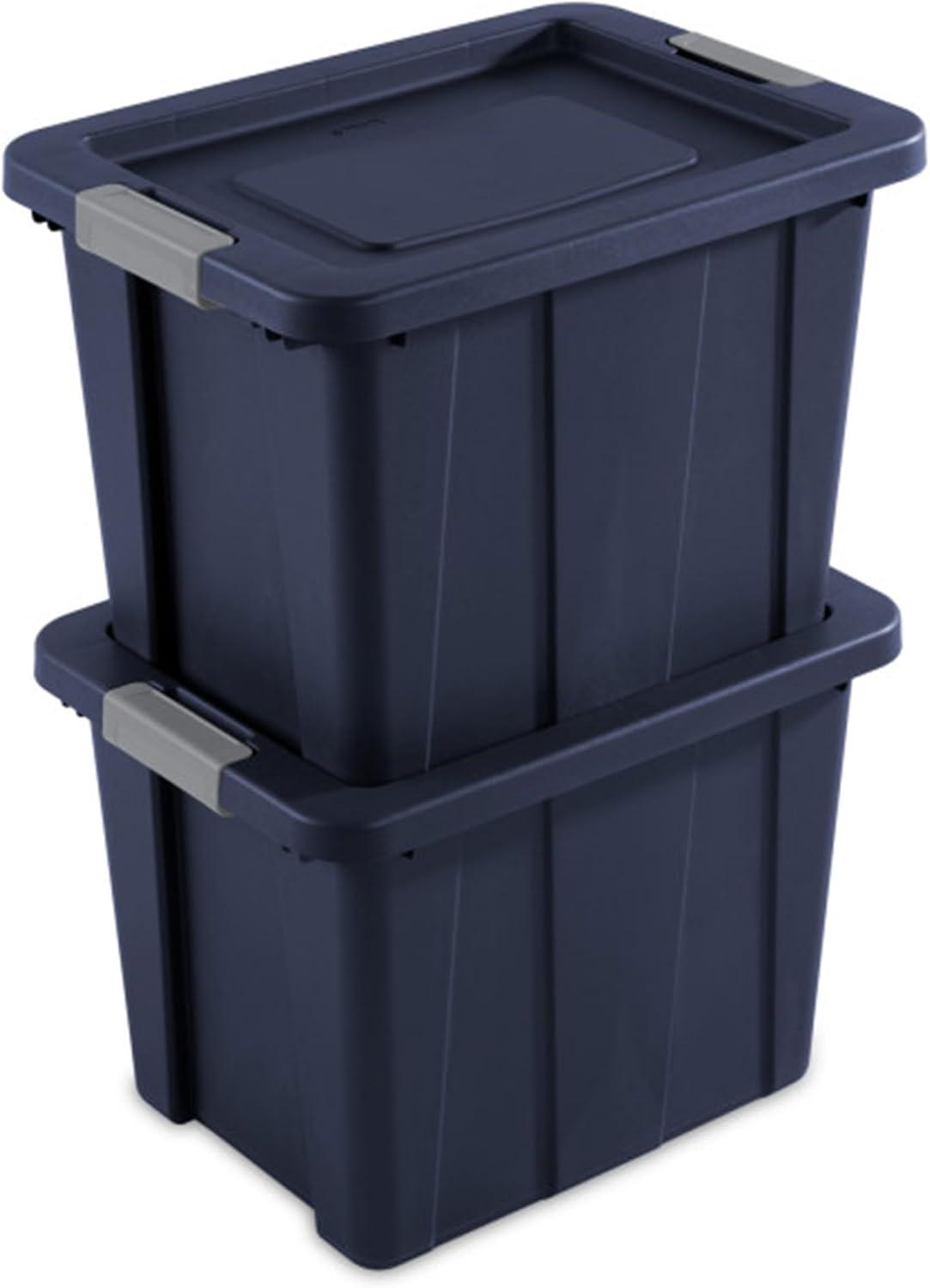 imageSterilite 6Pack Multipurpose Storage Bins with Latching Lids Heavy Duty Tote Bins 18 Gallon Flat Gray Stackable Plastic Storage Container TubsDark Indigo