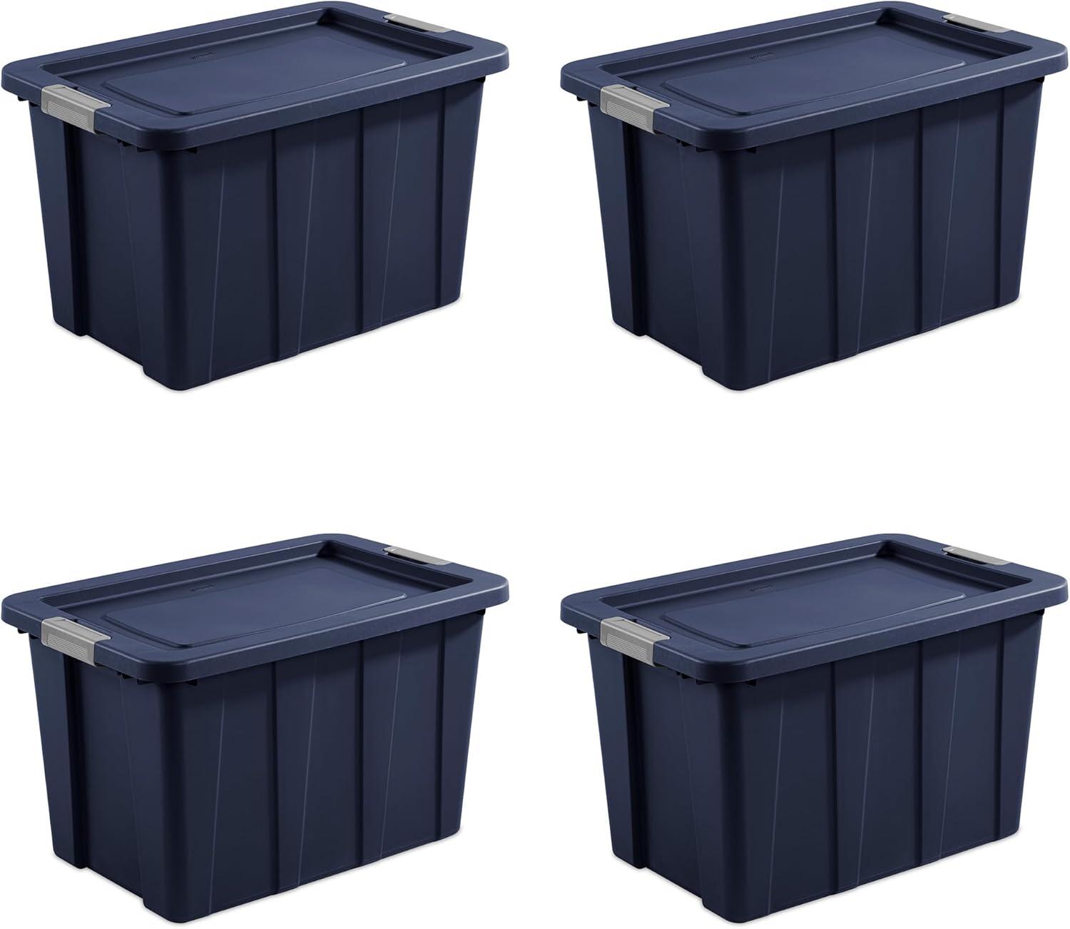 imageSterilite 6Pack Multipurpose Storage Bins with Latching Lids Heavy Duty Tote Bins 18 Gallon Flat Gray Stackable Plastic Storage Container TubsDark Ingigo