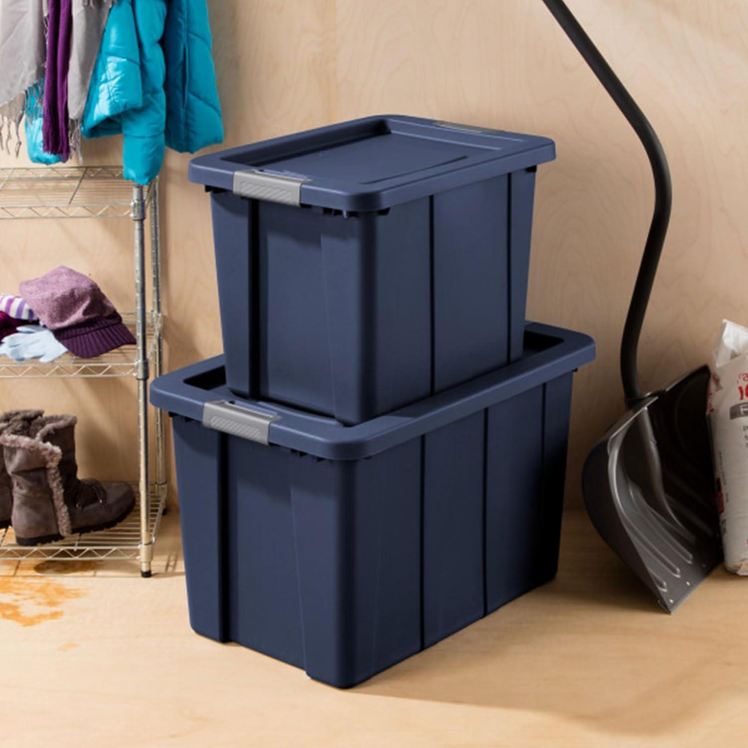 imageSterilite 6Pack Multipurpose Storage Bins with Latching Lids Heavy Duty Tote Bins 18 Gallon Flat Gray Stackable Plastic Storage Container TubsDark Indigo