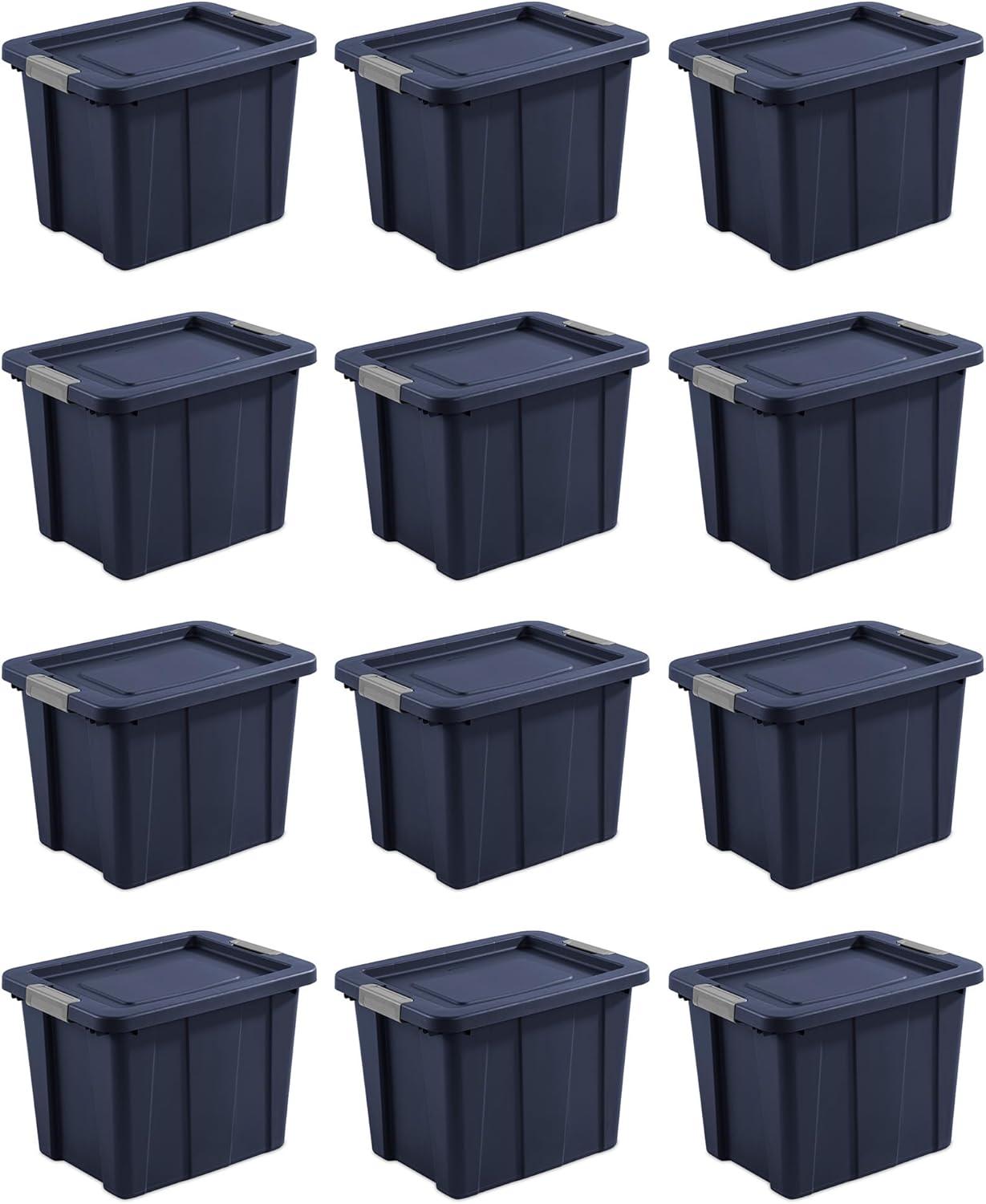 imageSterilite 6Pack Multipurpose Storage Bins with Latching Lids Heavy Duty Tote Bins 18 Gallon Flat Gray Stackable Plastic Storage Container TubsDark Indigo