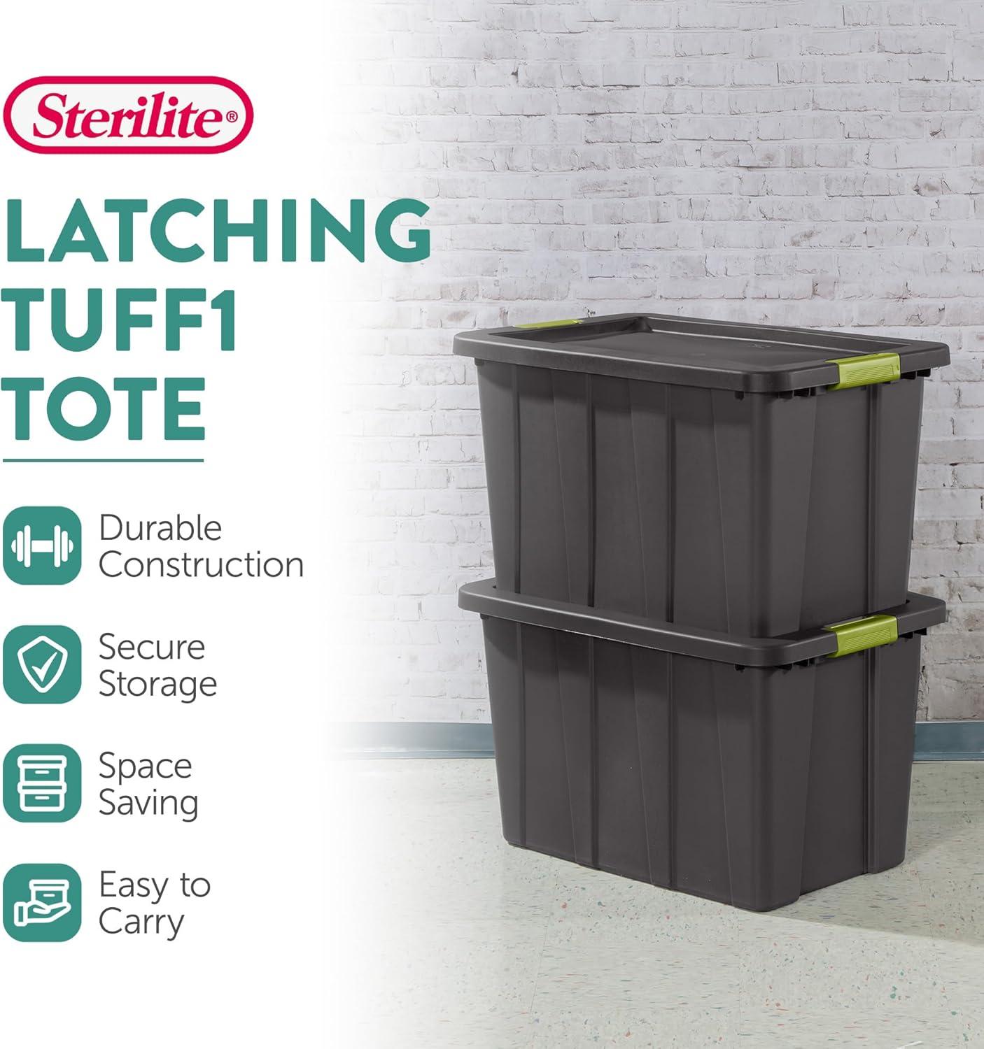 imageSterilite 6Pack Multipurpose Storage Bins with Latching Lids Heavy Duty Tote Bins 18 Gallon Flat Gray Stackable Plastic Storage Container TubsFlat Gray