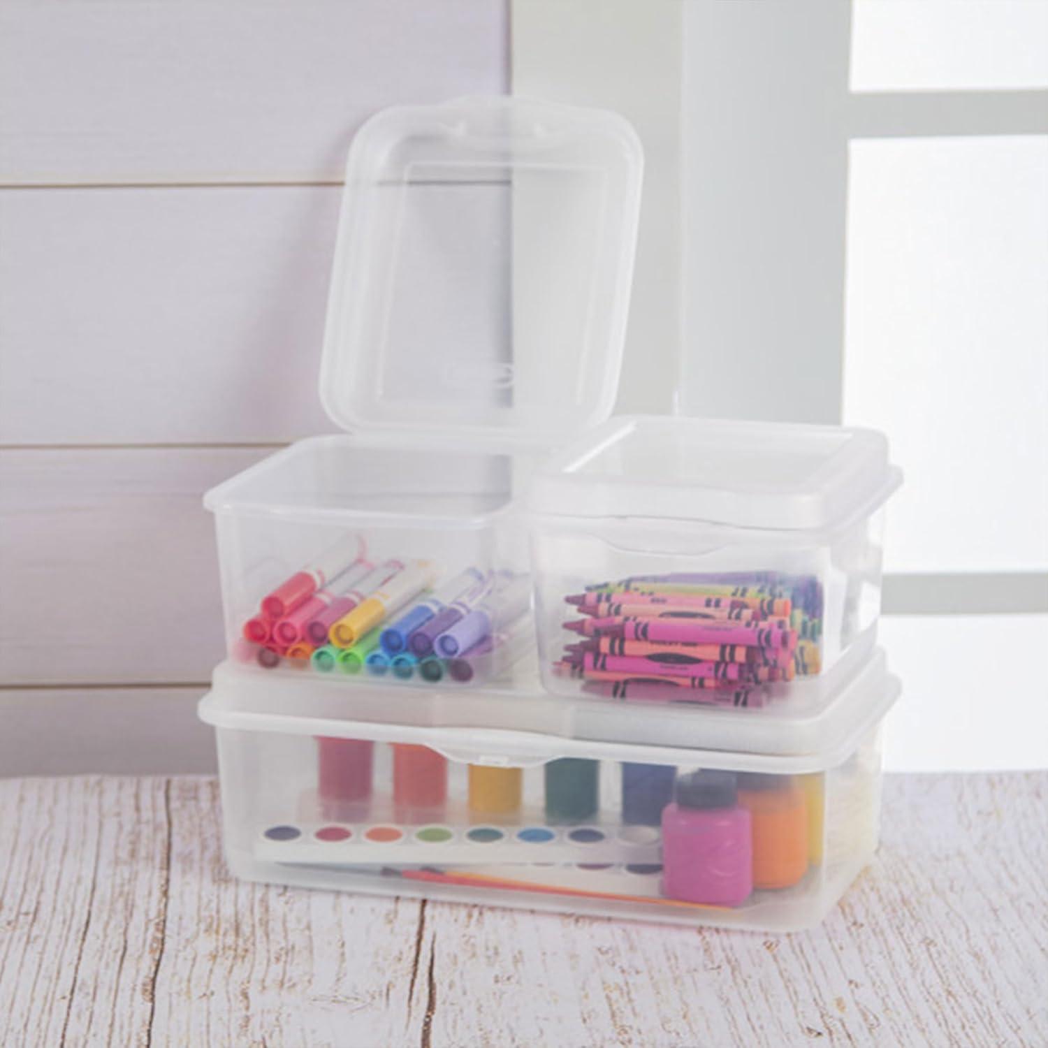 imageSterilite 6Pack Rectangular Large FlipTop Clear Plastic Storage Box with Hinged Lid Stackable Multipurpose Organizer for Art and Craft Supplies Accessories Photos amp CDs Home or Office Use17 Cubic Feet