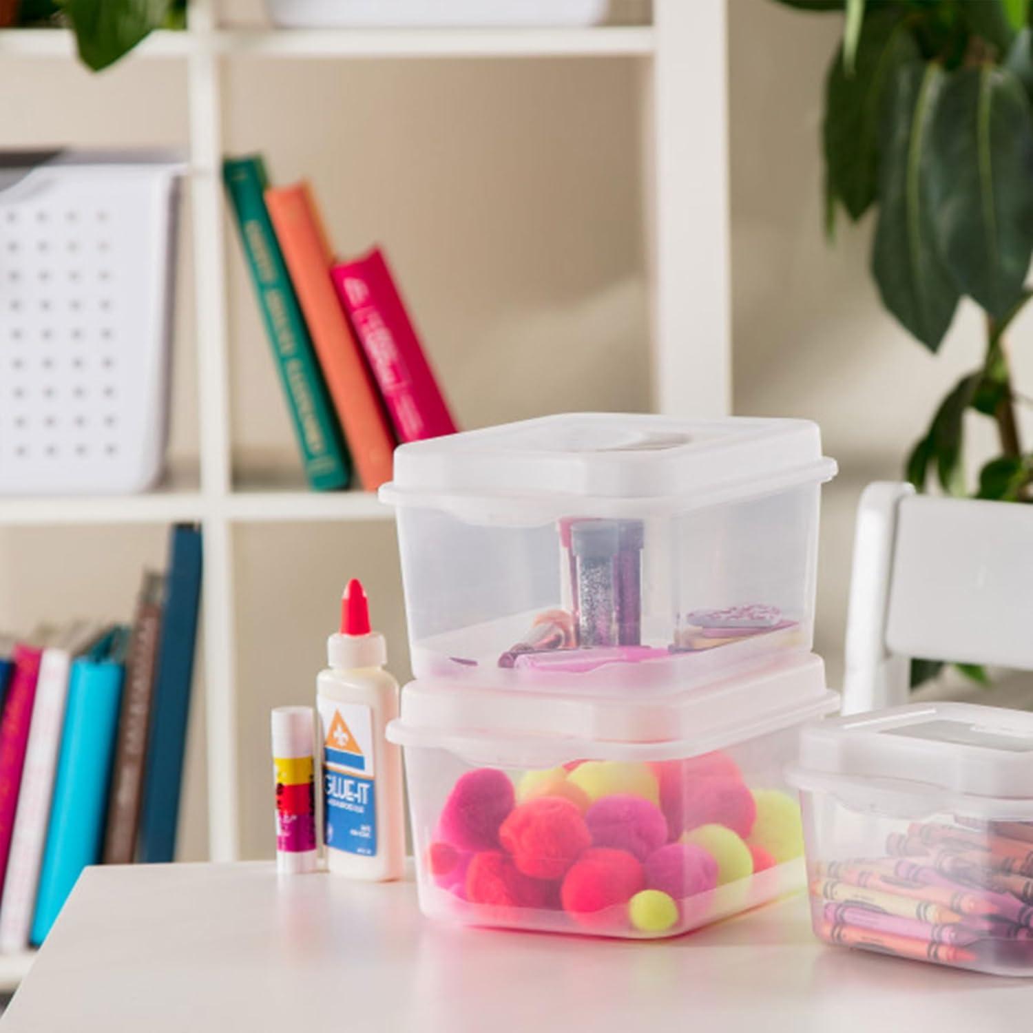 imageSterilite 6Pack Rectangular Large FlipTop Clear Plastic Storage Box with Hinged Lid Stackable Multipurpose Organizer for Art and Craft Supplies Accessories Photos amp CDs Home or Office Use15 Cubic Feet