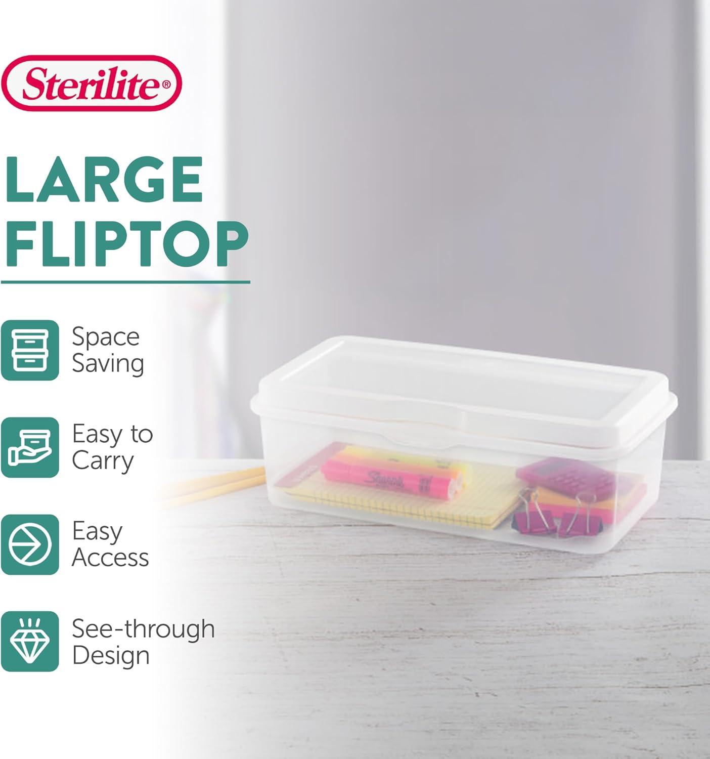 imageSterilite 6Pack Rectangular Large FlipTop Clear Plastic Storage Box with Hinged Lid Stackable Multipurpose Organizer for Art and Craft Supplies Accessories Photos amp CDs Home or Office Use17 Cubic Feet