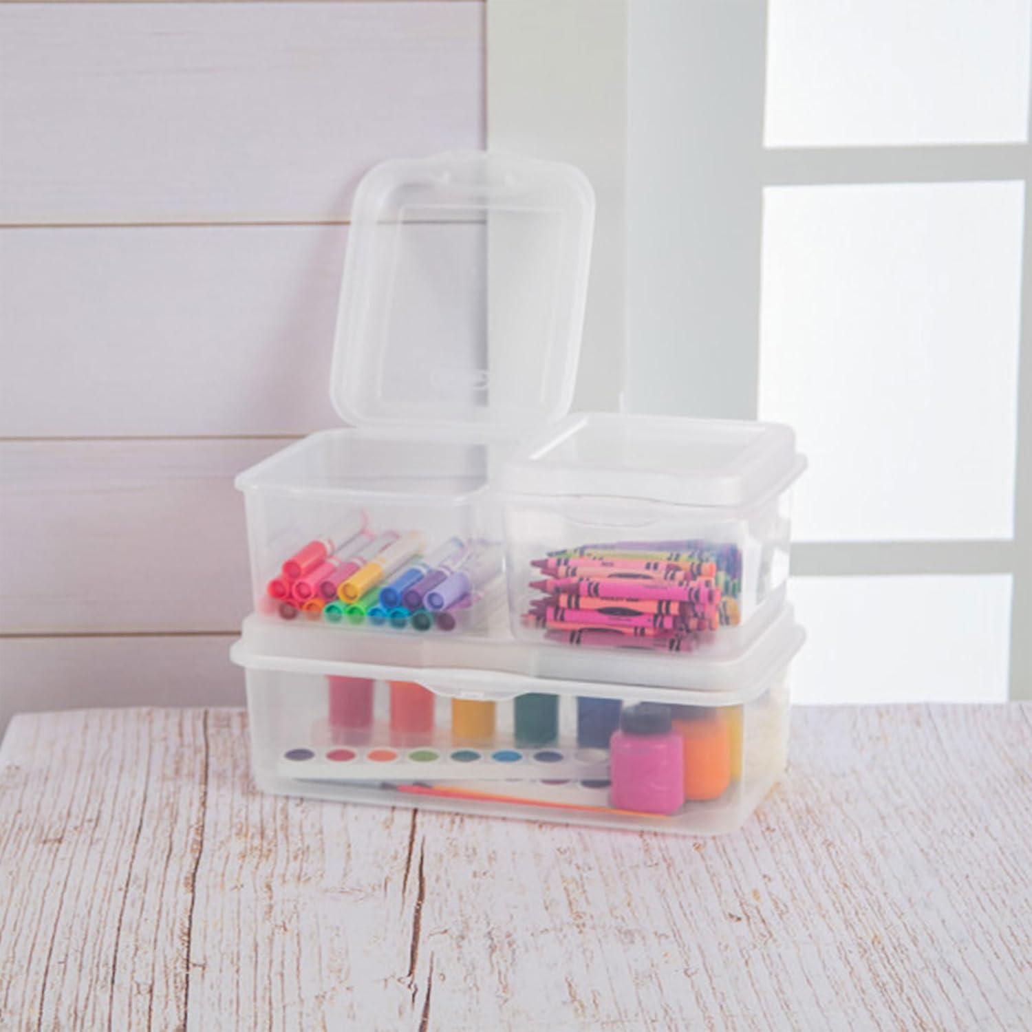 imageSterilite 6Pack Rectangular Large FlipTop Clear Plastic Storage Box with Hinged Lid Stackable Multipurpose Organizer for Art and Craft Supplies Accessories Photos amp CDs Home or Office Use15 Cubic Feet