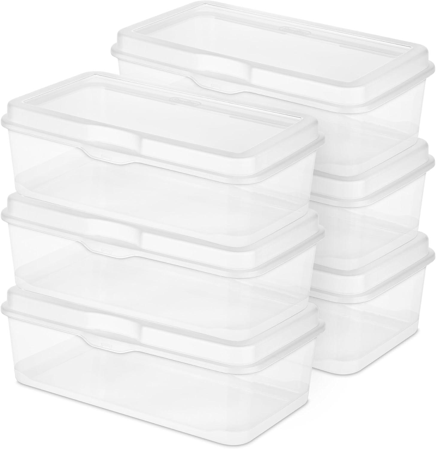 imageSterilite 6Pack Rectangular Large FlipTop Clear Plastic Storage Box with Hinged Lid Stackable Multipurpose Organizer for Art and Craft Supplies Accessories Photos amp CDs Home or Office Use17 Cubic Feet