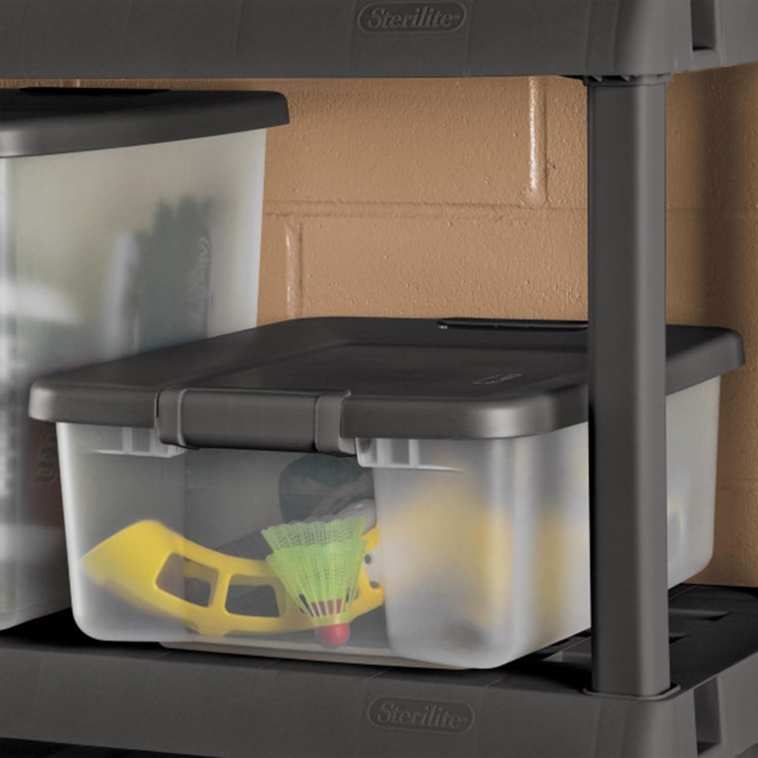 imageSterilite 6Pack ShelfTote Clear Plastic Storage Bins with Lids 25 Quart Gray Stackable Organizing Container Boxes for Closet Bathroom and Office