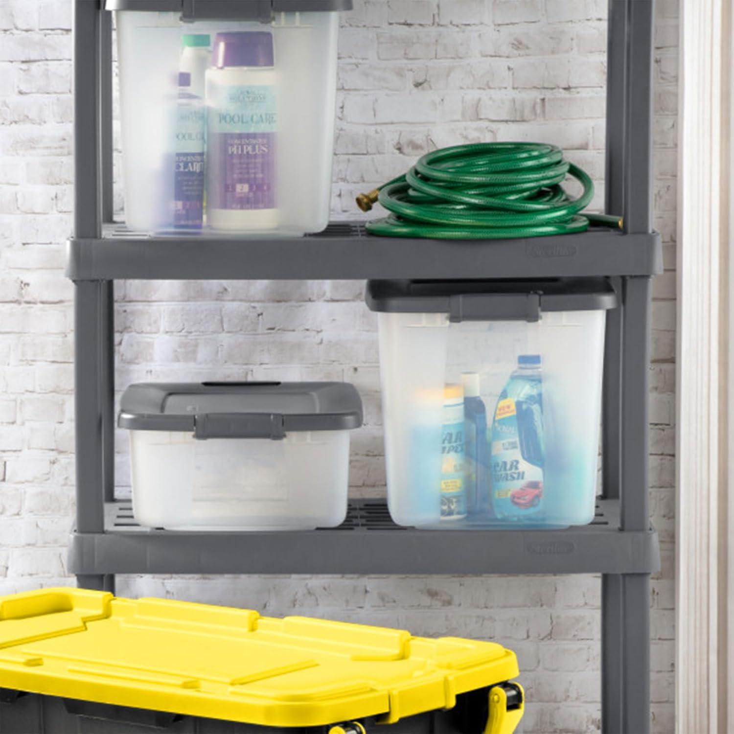 imageSterilite 6Pack ShelfTote Clear Plastic Storage Bins with Lids 25 Quart Gray Stackable Organizing Container Boxes for Closet Bathroom and Office