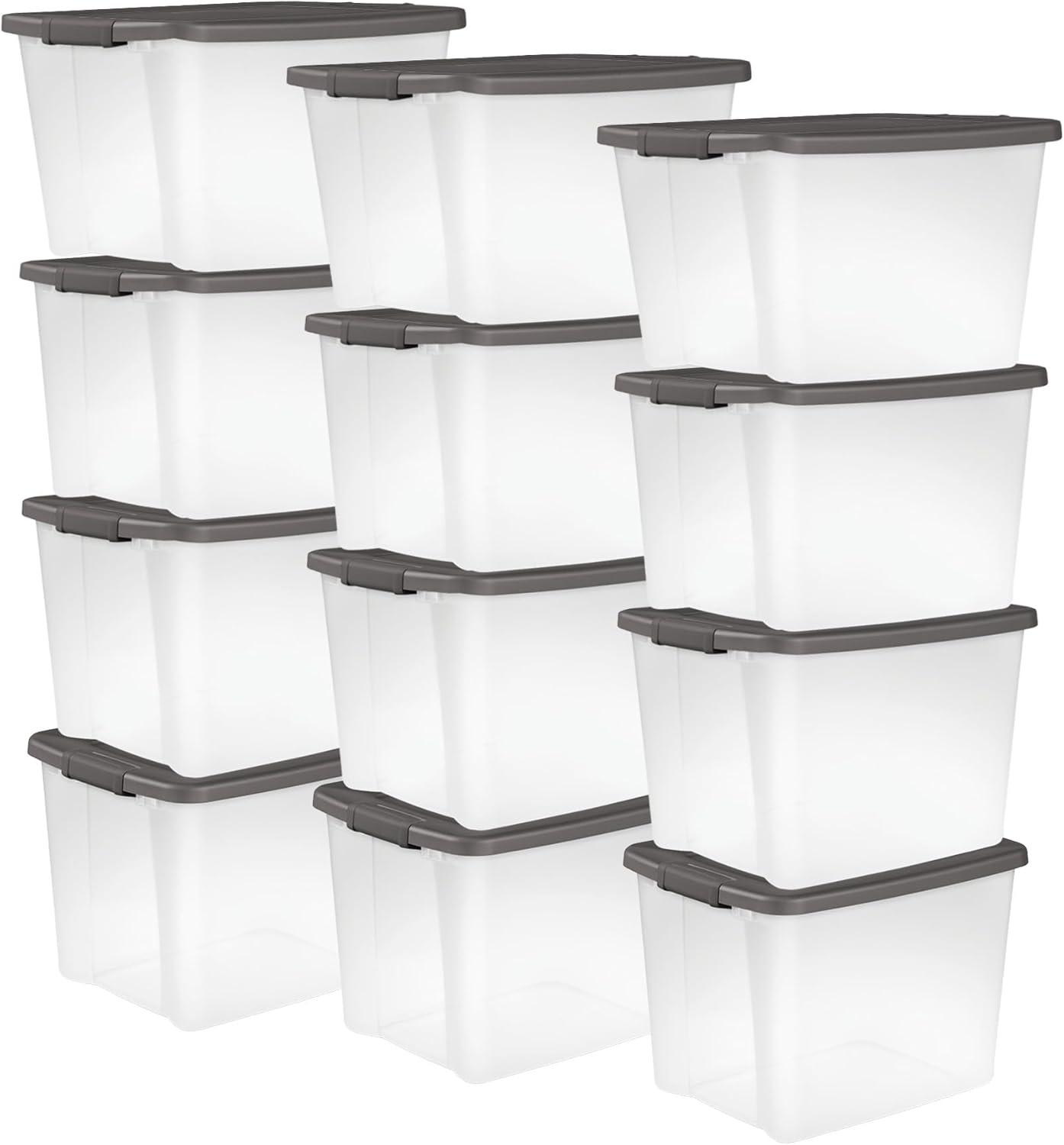 imageSterilite 6Pack ShelfTote Clear Plastic Storage Bins with Lids 50 Quart Gray Stackable Organizing Container Boxes for Closet Bathroom and Office50 Quart Tote