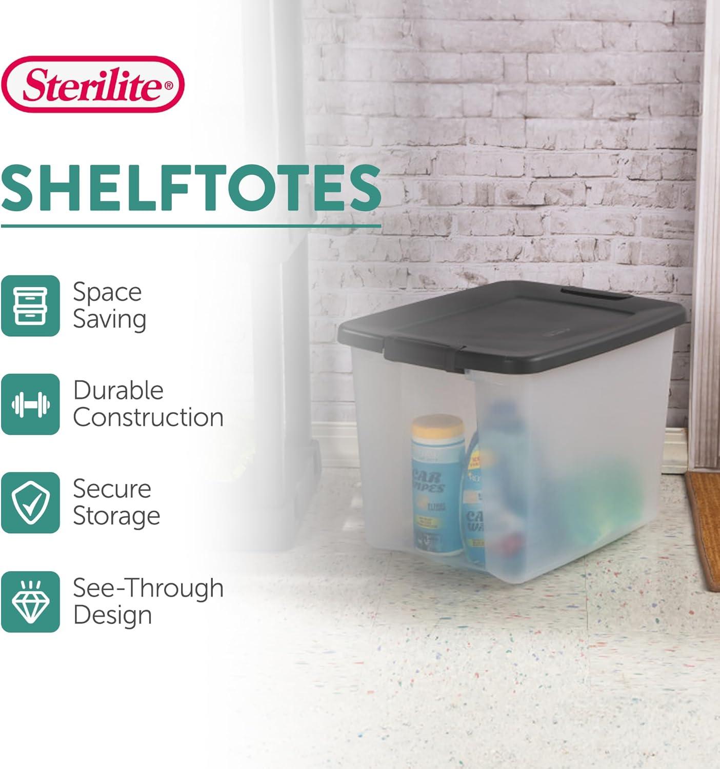 imageSterilite 6Pack ShelfTote Clear Plastic Storage Bins with Lids 50 Quart Gray Stackable Organizing Container Boxes for Closet Bathroom and Office50 Quart Tote