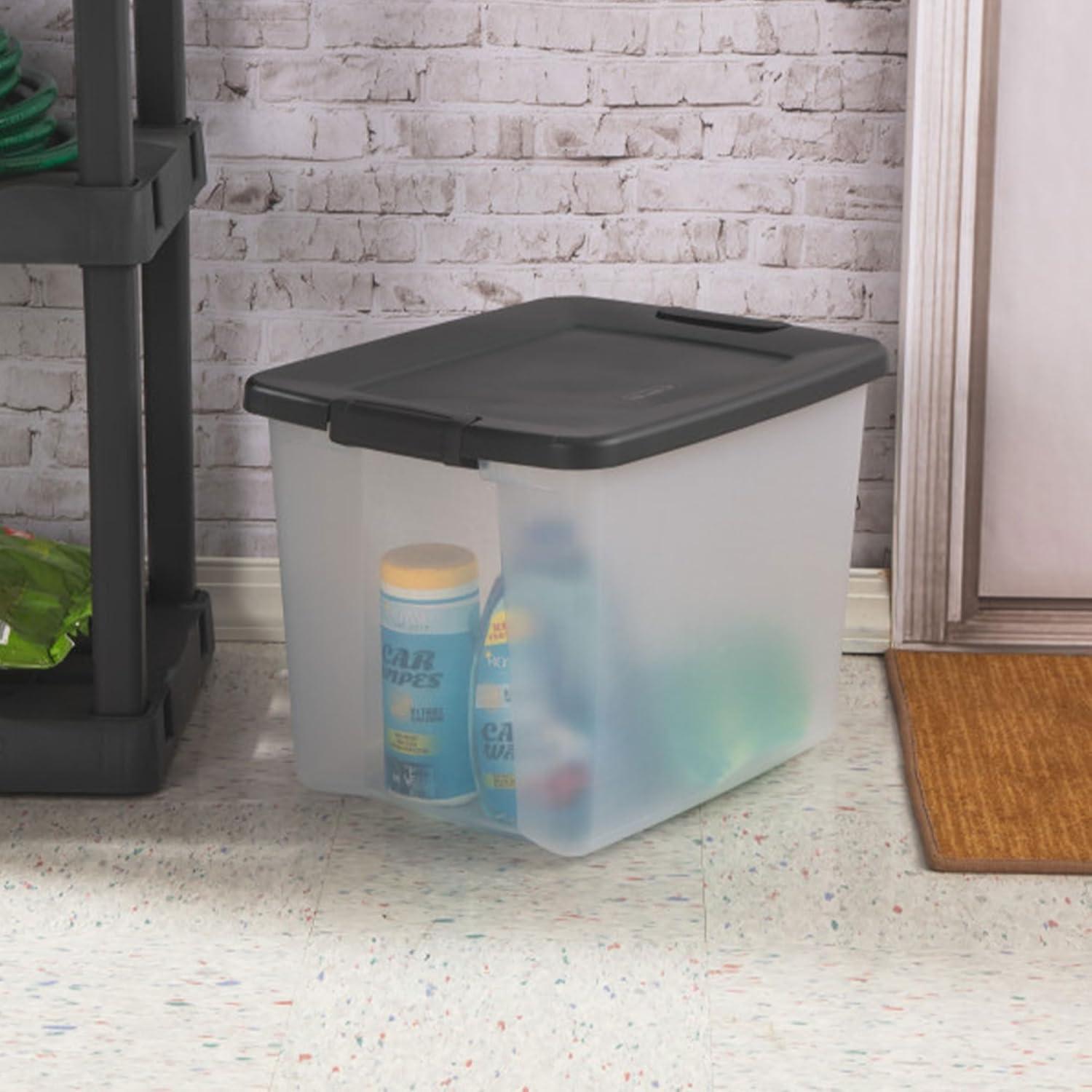 imageSterilite 6Pack ShelfTote Clear Plastic Storage Bins with Lids 50 Quart Gray Stackable Organizing Container Boxes for Closet Bathroom and Office50 Quart Tote