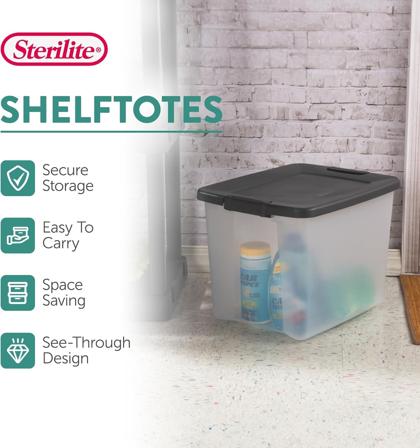 imageSterilite 6Pack ShelfTote Clear Plastic Storage Bins with Lids 50 Quart Gray Stackable Organizing Container Boxes for Closet Bathroom and Office50 Quart Tote