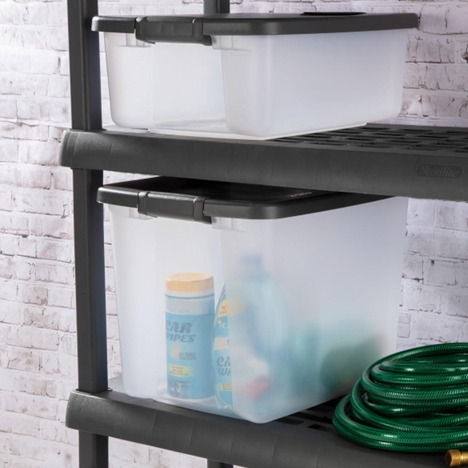 imageSterilite 6Pack ShelfTote Clear Plastic Storage Bins with Lids 50 Quart Gray Stackable Organizing Container Boxes for Closet Bathroom and Office50 Quart Tote