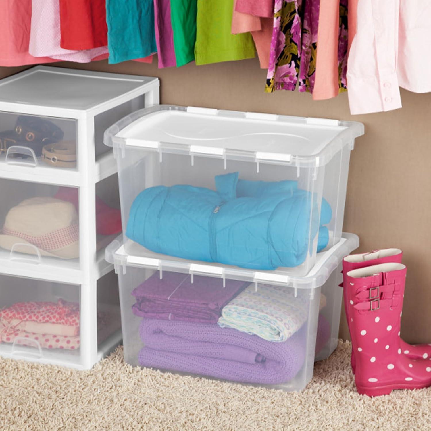 imageSterilite 6Pack Stackable Storage Bin with Lid Clear Plastic Design 48 Quart12 Pack