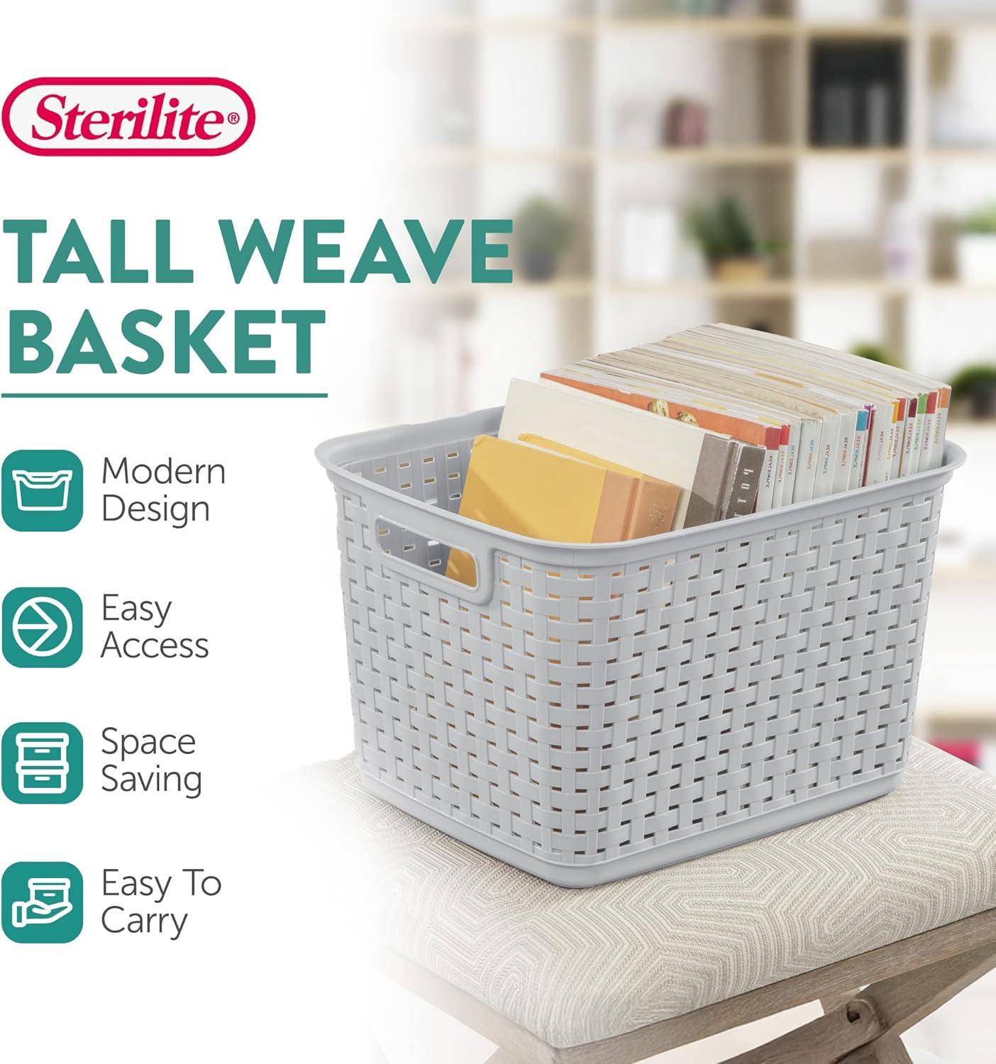 imageSterilite 6Pack Tall Weave Basket Woven Plastic Storage Baskets for Organization Cement Gray Organizing Bin Containers with Handles for Bedroom Bathroom Dorm Laundry Room and ClosetCement