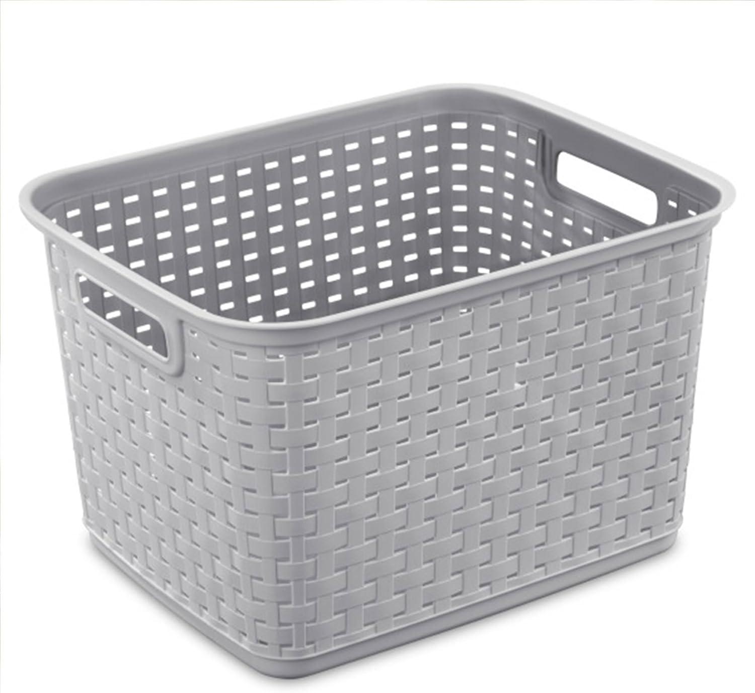 imageSterilite 6Pack Tall Weave Basket Woven Plastic Storage Baskets for Organization Cement Gray Organizing Bin Containers with Handles for Bedroom Bathroom Dorm Laundry Room and ClosetCement