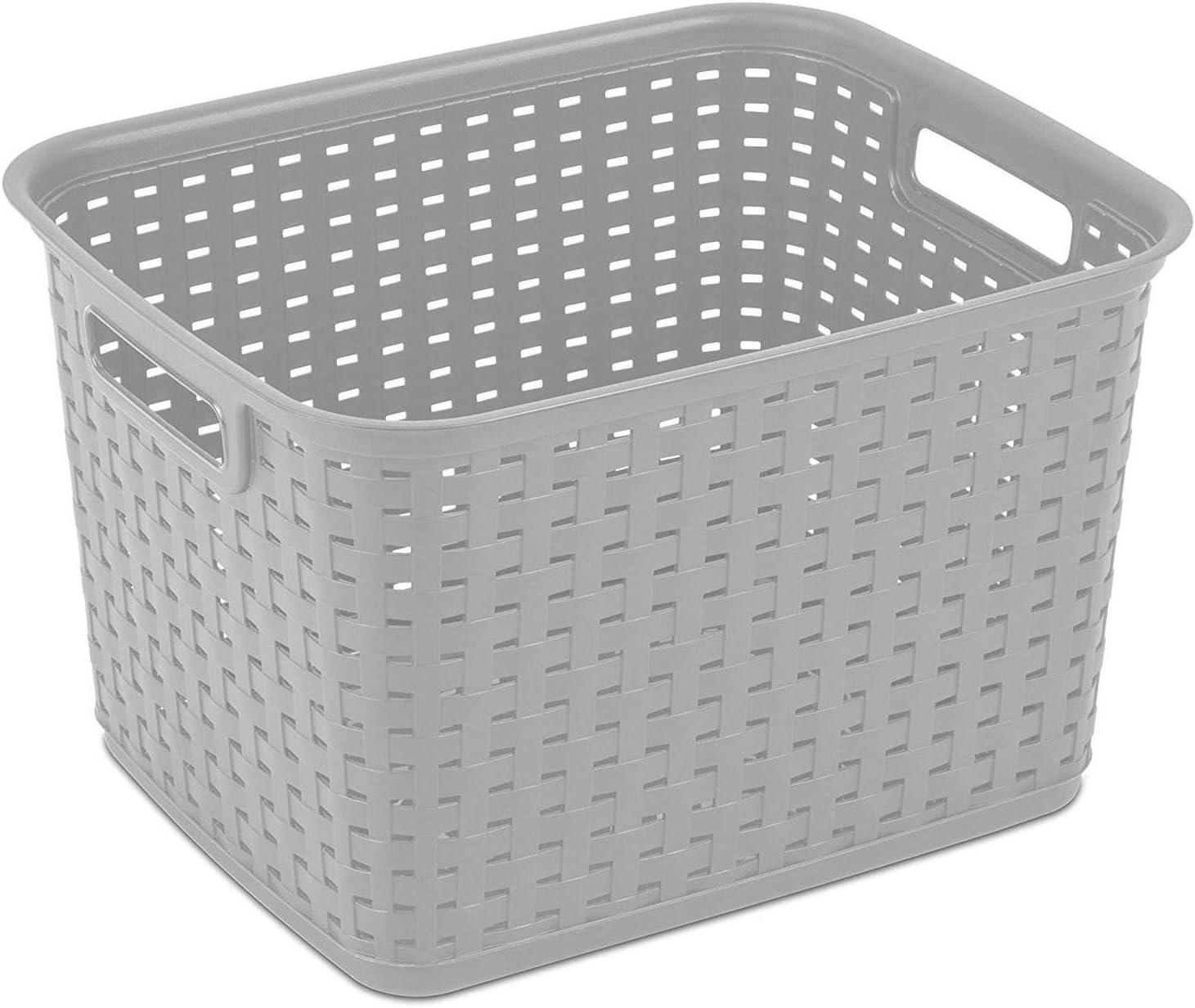 imageSterilite 6Pack Tall Weave Basket Woven Plastic Storage Baskets for Organization Cement Gray Organizing Bin Containers with Handles for Bedroom Bathroom Dorm Laundry Room and ClosetCement