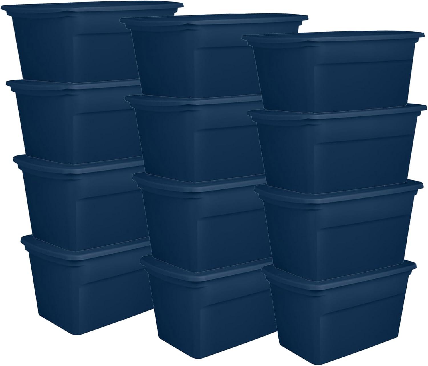 imageSterilite 6Pack Tote Plastic Storage Bins with Snap Lids 30 Gallon Marine Blue Stackable Home Organizers with InMolded Handles for Bedroom Garage Basement and AtticMarine Blue
