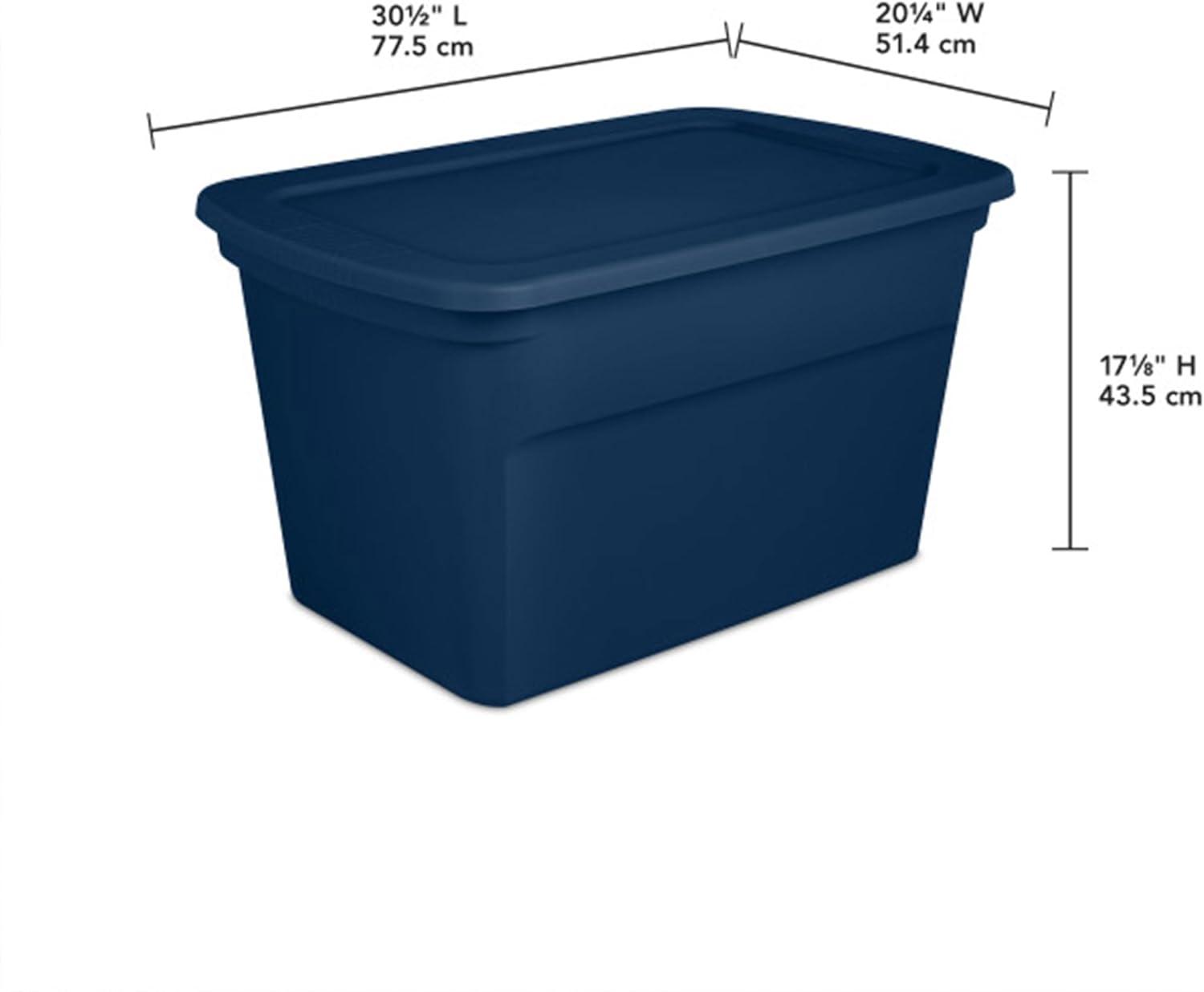 imageSterilite 6Pack Tote Plastic Storage Bins with Snap Lids 30 Gallon Marine Blue Stackable Home Organizers with InMolded Handles for Bedroom Garage Basement and AtticMarine Blue