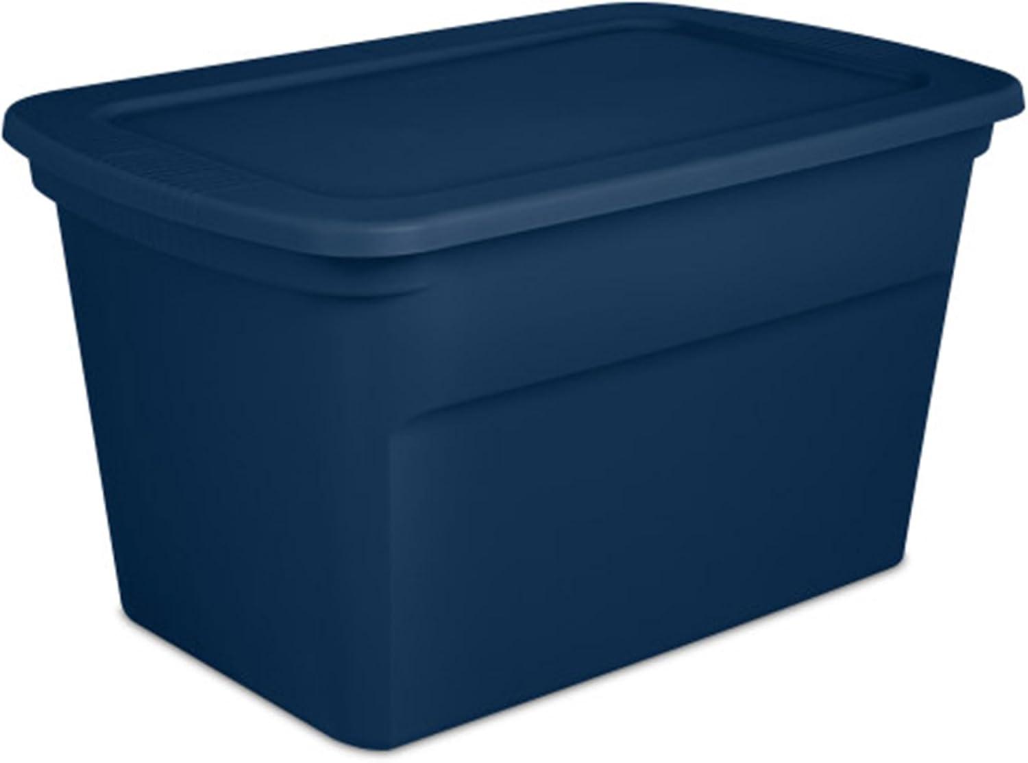 imageSterilite 6Pack Tote Plastic Storage Bins with Snap Lids 30 Gallon Marine Blue Stackable Home Organizers with InMolded Handles for Bedroom Garage Basement and AtticMarine Blue
