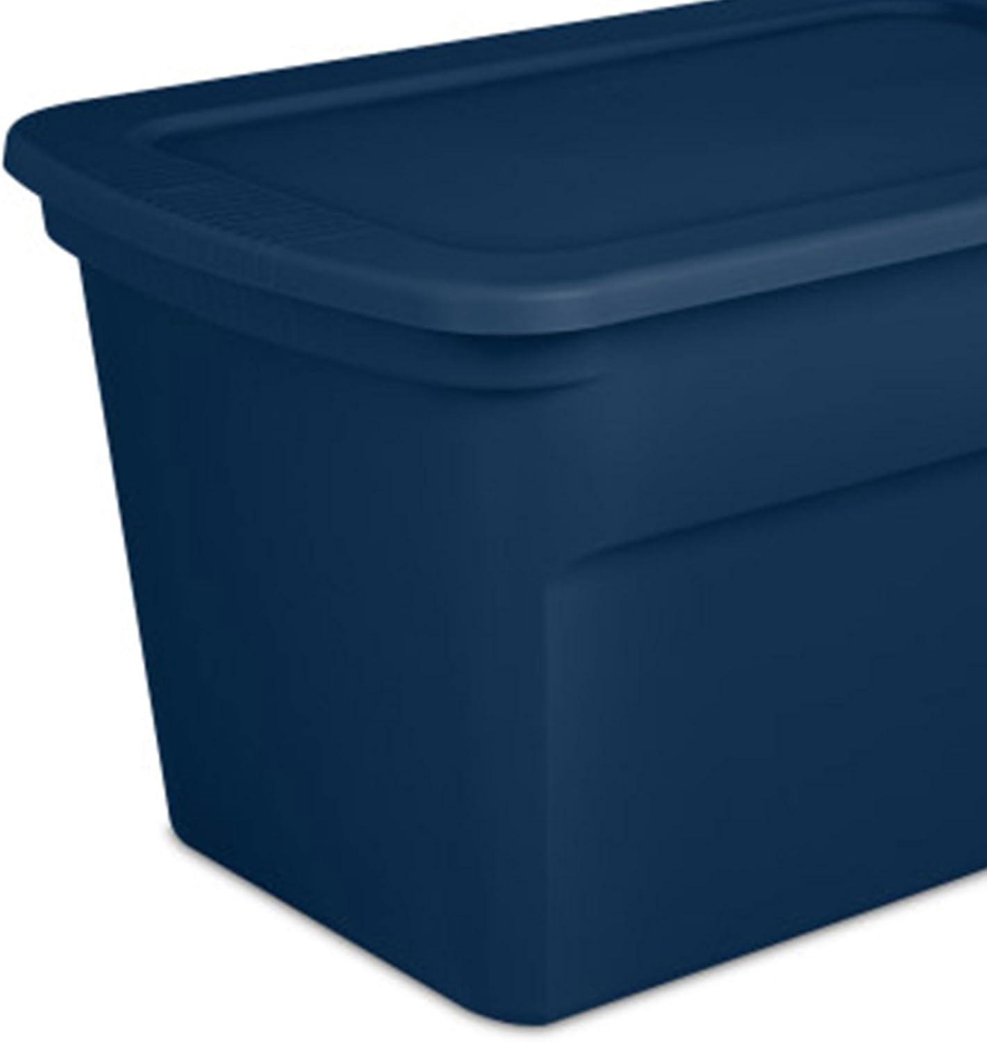 imageSterilite 6Pack Tote Plastic Storage Bins with Snap Lids 30 Gallon Marine Blue Stackable Home Organizers with InMolded Handles for Bedroom Garage Basement and AtticMarine Blue