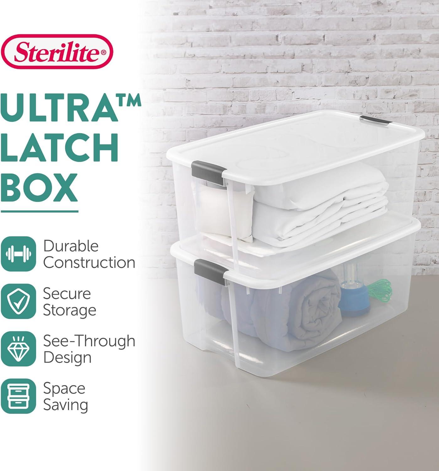 imageSterilite 6Pack Ultra Latching Box Storage Bins with Lids Clear Plastic 18 Quart HeavyDuty Organizing Containers for Closet Bathroom and Office116 Quart