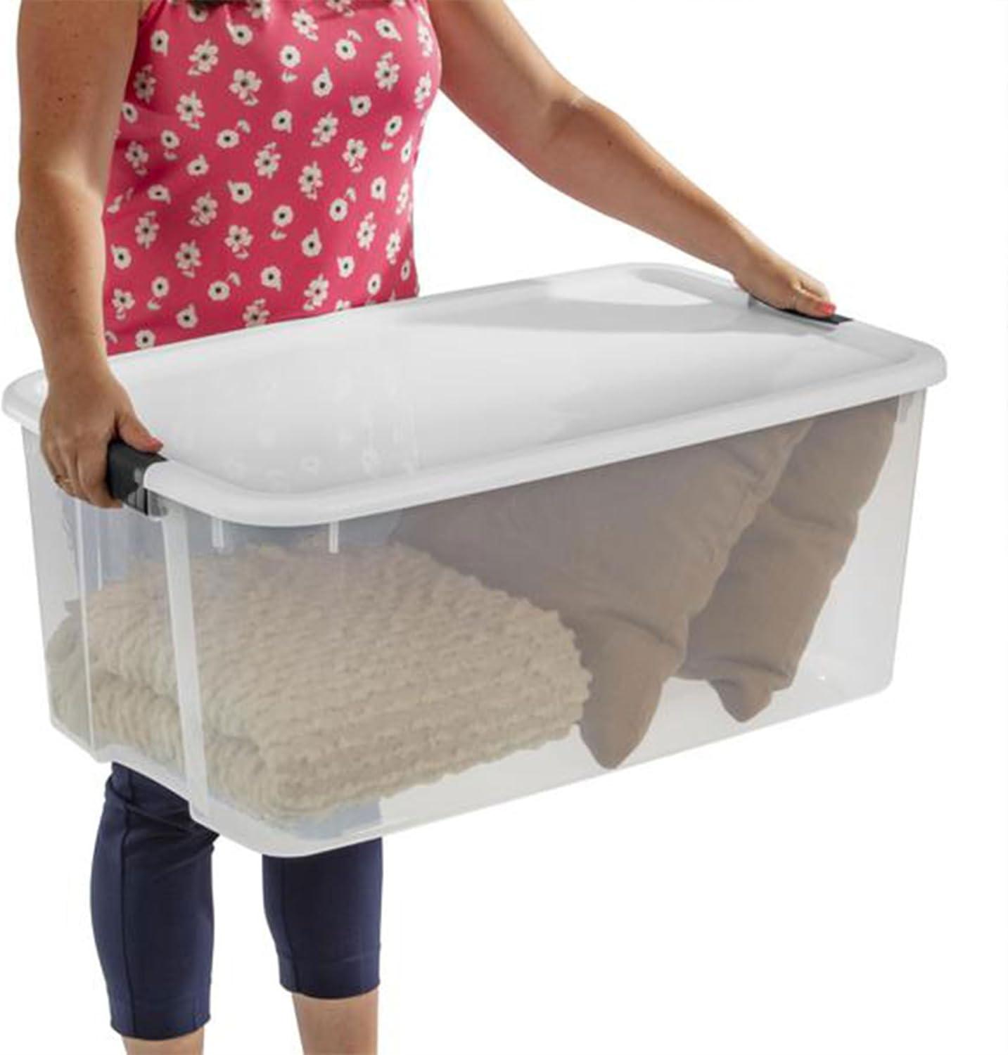 imageSterilite 6Pack Ultra Latching Box Storage Bins with Lids Clear Plastic 18 Quart HeavyDuty Organizing Containers for Closet Bathroom and Office116 Quart