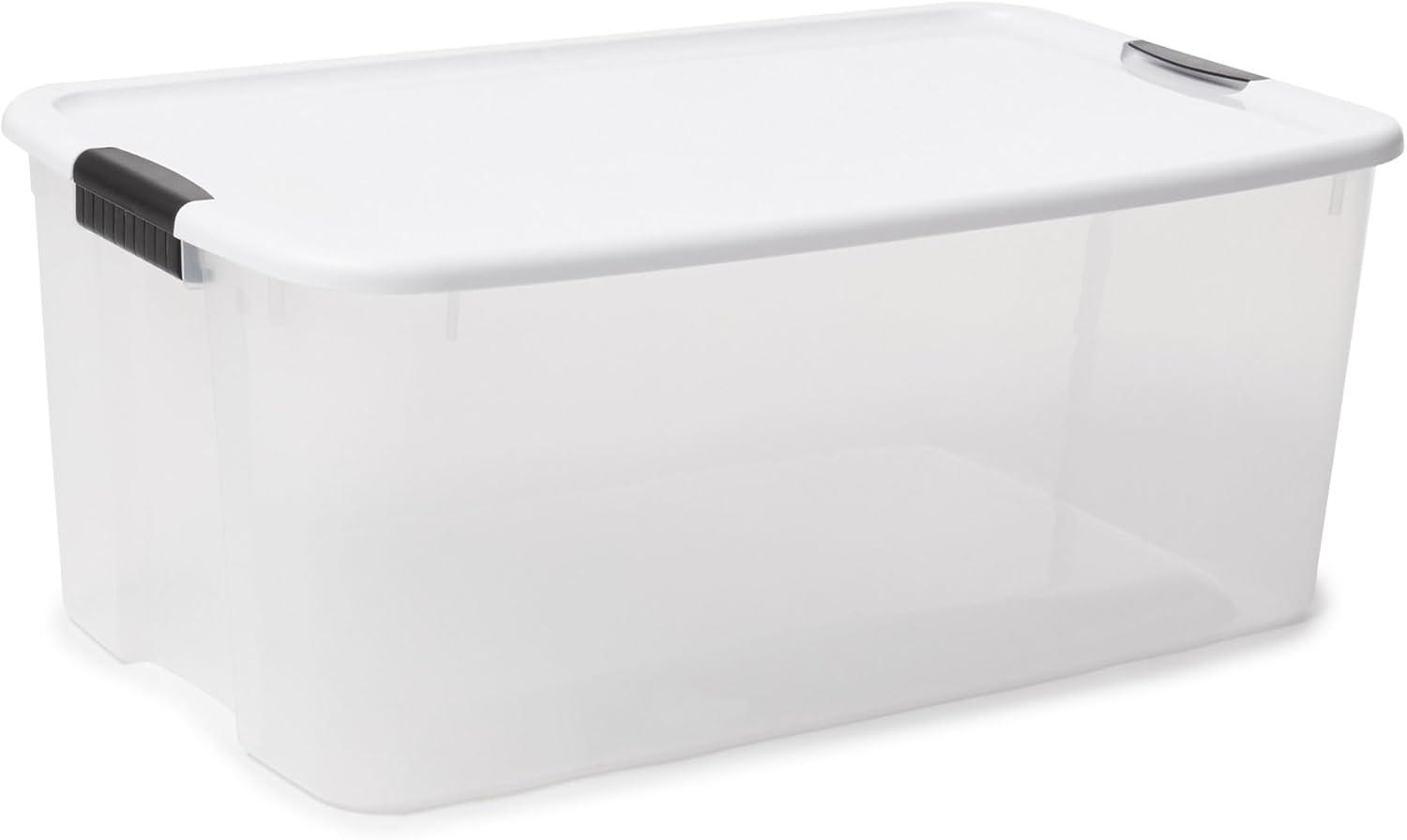 imageSterilite 6Pack Ultra Latching Box Storage Bins with Lids Clear Plastic 18 Quart HeavyDuty Organizing Containers for Closet Bathroom and Office116 Quart