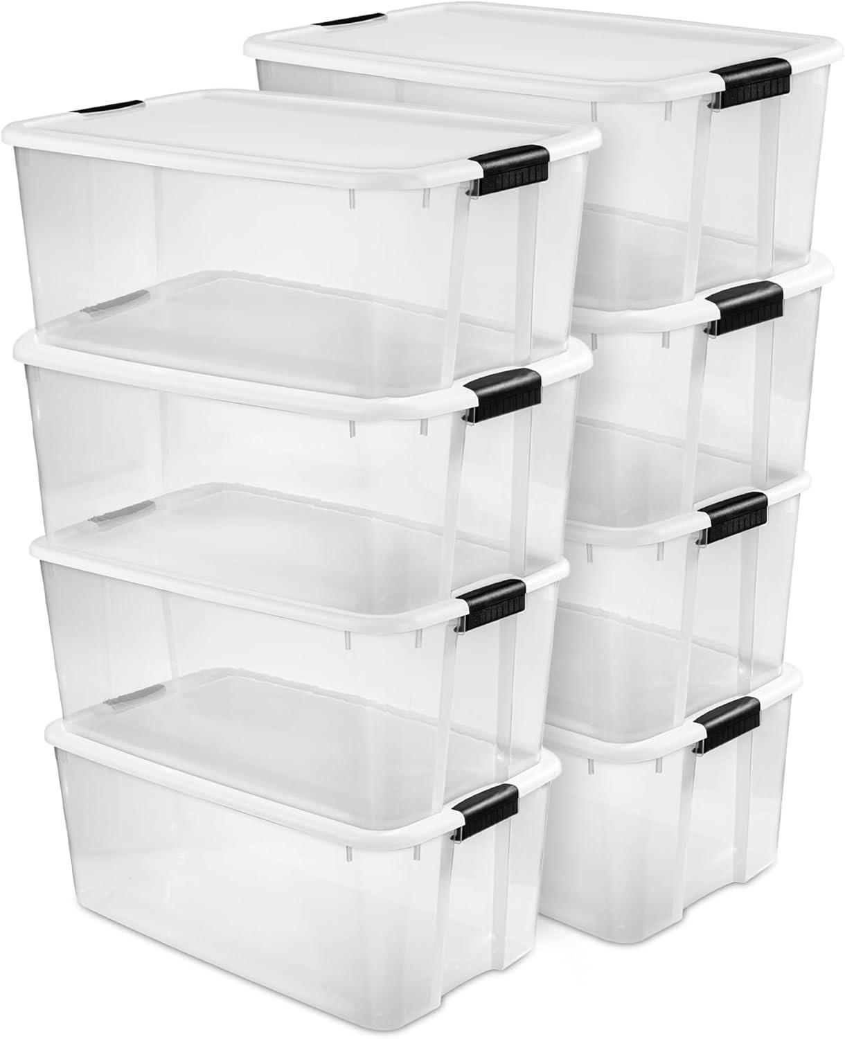 imageSterilite 6Pack Ultra Latching Box Storage Bins with Lids Clear Plastic 18 Quart HeavyDuty Organizing Containers for Closet Bathroom and Office116 Quart