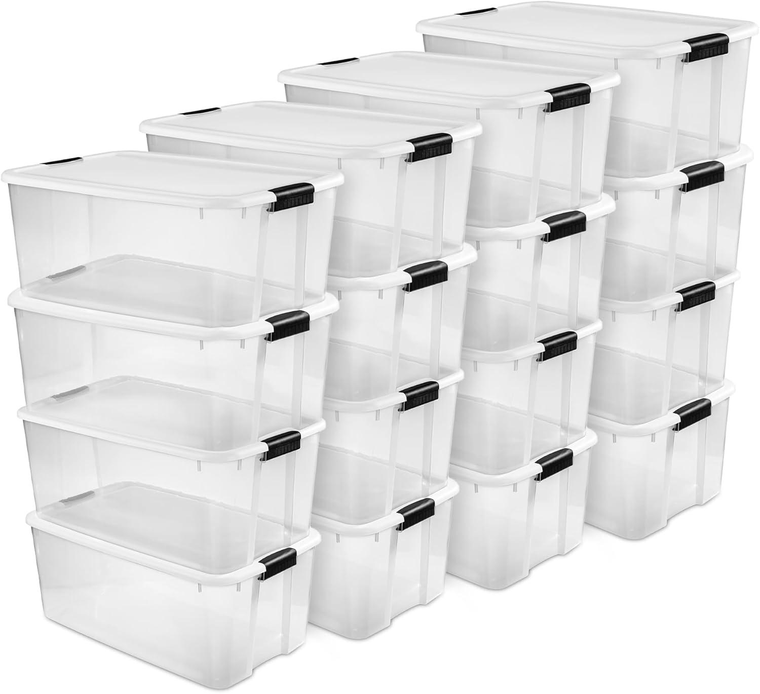 imageSterilite 6Pack Ultra Latching Box Storage Bins with Lids Clear Plastic 18 Quart HeavyDuty Organizing Containers for Closet Bathroom and Office116 Quart