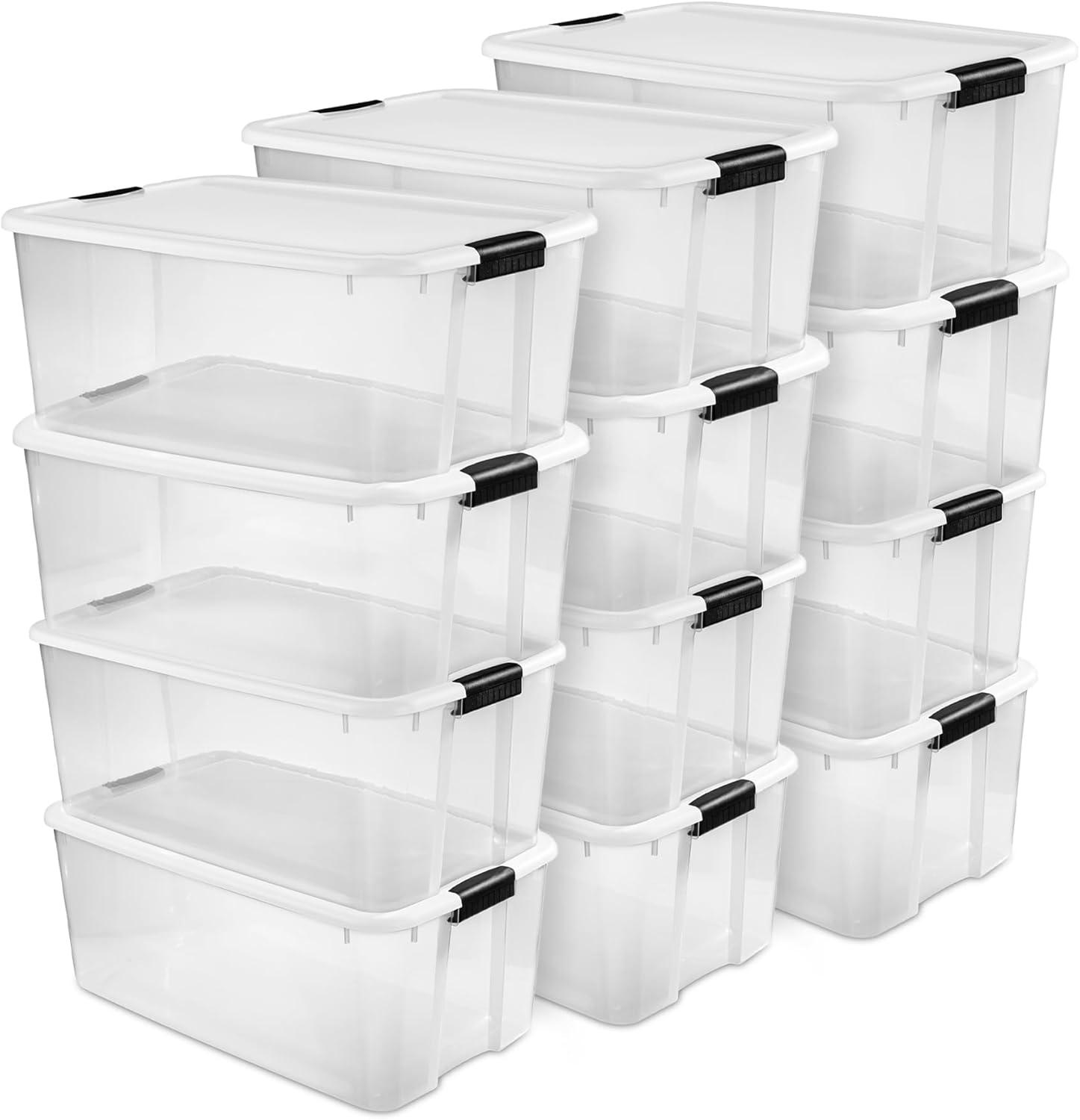 imageSterilite 6Pack Ultra Latching Box Storage Bins with Lids Clear Plastic 18 Quart HeavyDuty Organizing Containers for Closet Bathroom and Office116 Quart
