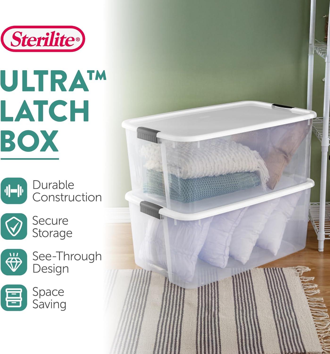 imageSterilite 6Pack Ultra Latching Box Storage Bins with Lids Clear Plastic 18 Quart HeavyDuty Organizing Containers for Closet Bathroom and Office116 Quart