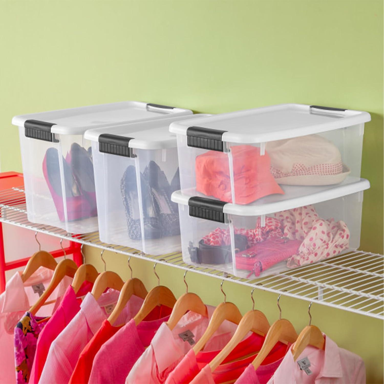 imageSterilite 6Pack Ultra Latching Box Storage Bins with Lids Clear Plastic 18 Quart HeavyDuty Organizing Containers for Closet Bathroom and Office18 Quart