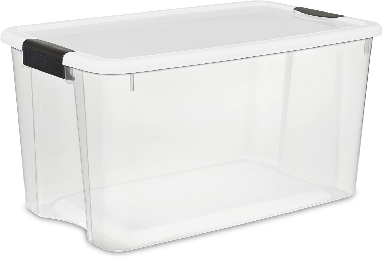 imageSterilite 6Pack Ultra Latching Box Storage Bins with Lids Clear Plastic 18 Quart HeavyDuty Organizing Containers for Closet Bathroom and Office70 Quart
