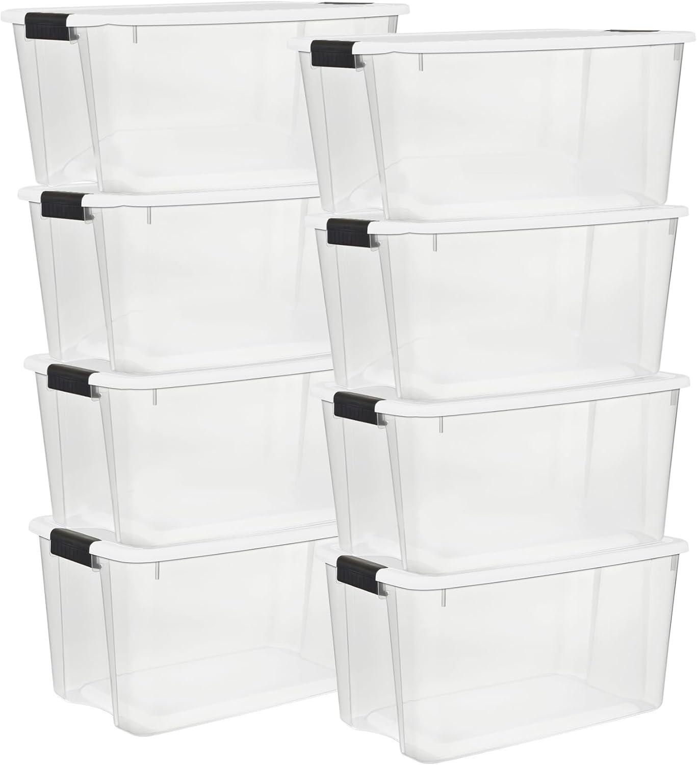 imageSterilite 6Pack Ultra Latching Box Storage Bins with Lids Clear Plastic 18 Quart HeavyDuty Organizing Containers for Closet Bathroom and Office70 Quart