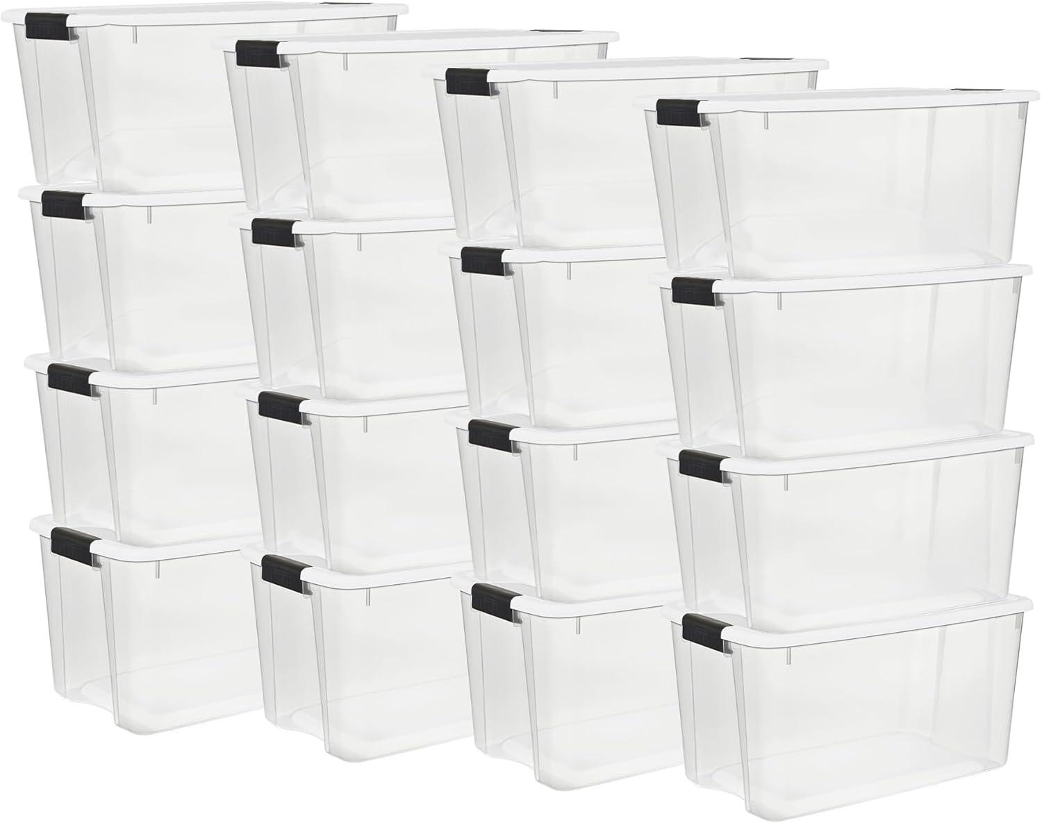 imageSterilite 6Pack Ultra Latching Box Storage Bins with Lids Clear Plastic 18 Quart HeavyDuty Organizing Containers for Closet Bathroom and Office70 Quart