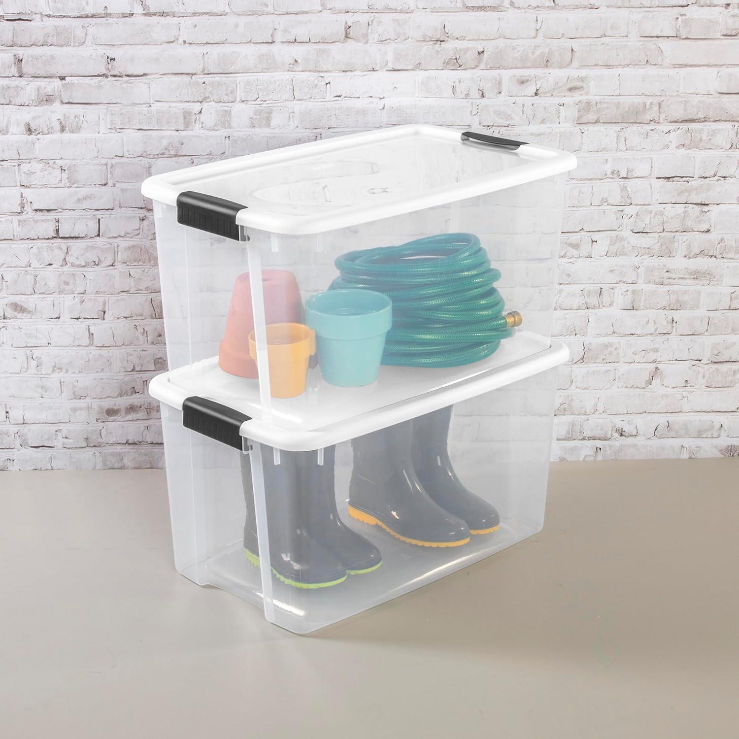 imageSterilite 6Pack Ultra Latching Box Storage Bins with Lids Clear Plastic 18 Quart HeavyDuty Organizing Containers for Closet Bathroom and Office70 Quart