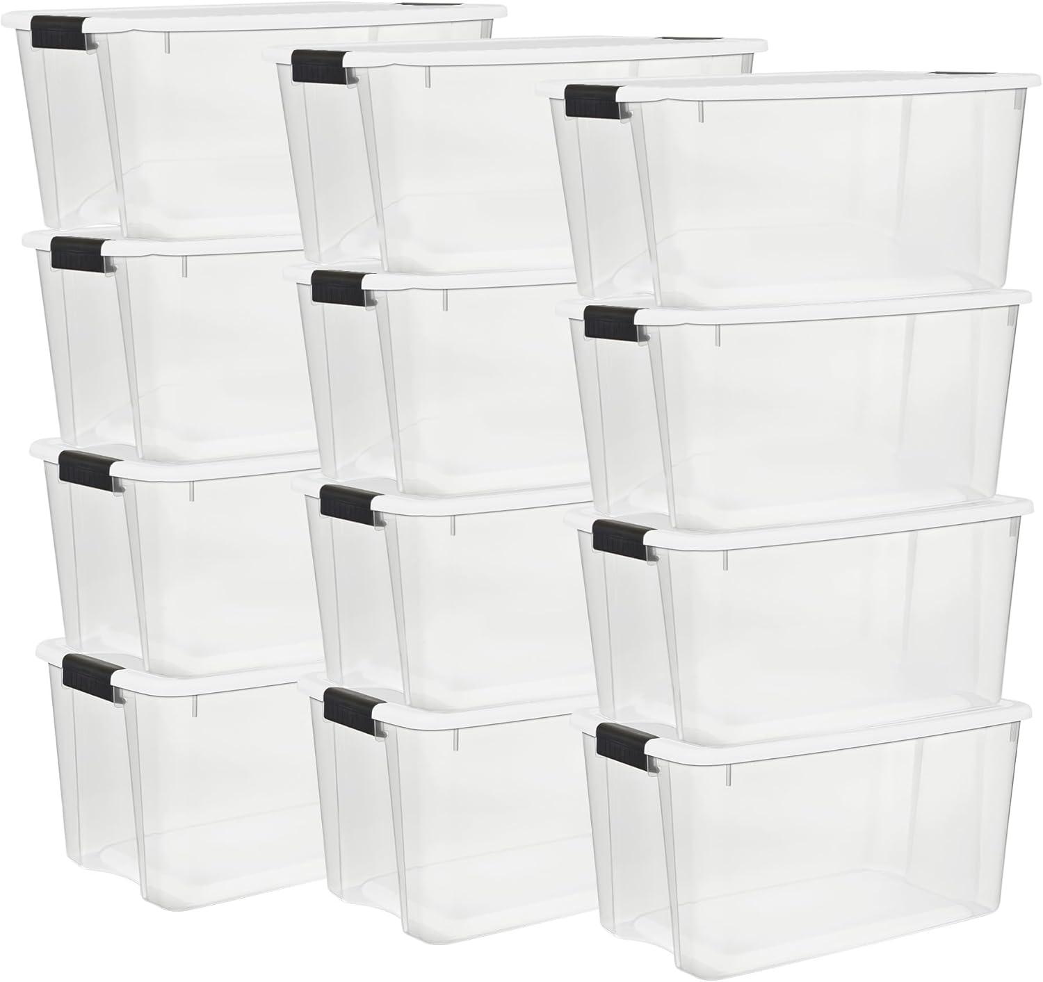 imageSterilite 6Pack Ultra Latching Box Storage Bins with Lids Clear Plastic 18 Quart HeavyDuty Organizing Containers for Closet Bathroom and Office70 Quart