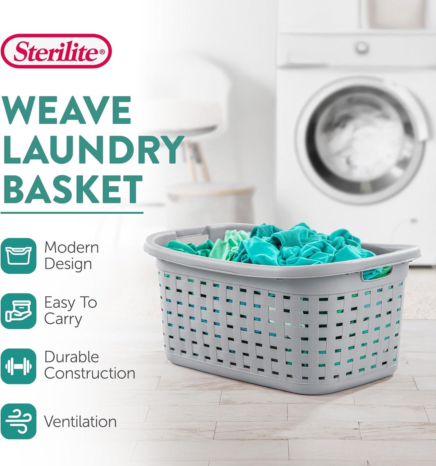 imageSterilite 6Pack Weave Laundry Basket Rectangle Plastic Clothes Hamper w Handles Gray6 Pack