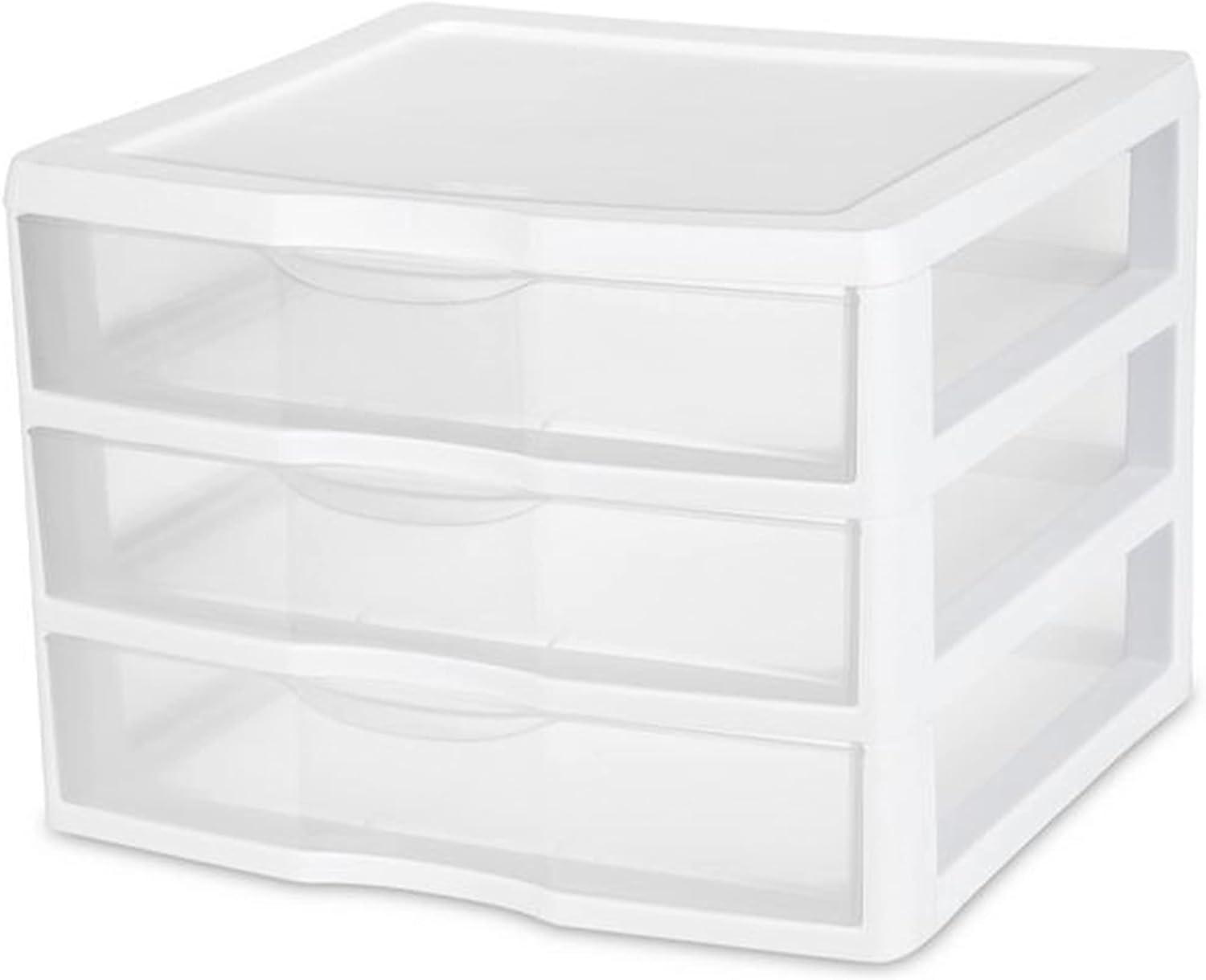 imageSterilite 6Pack Wide 3 Drawer Unit Plastic Desktop Organizer with Clear Drawers White Frame Stackable MultiPurpose Storage for Office Supplies Craft Rooms Classrooms and Home Organization12 Pack