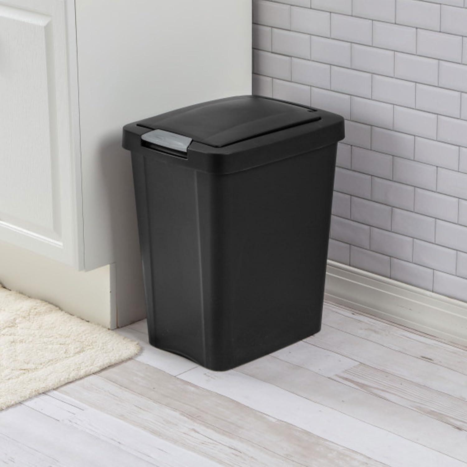 imageSterilite 75 Gallon TouchTop Wastebasket Trash Can with Pop Up Lid for Kitchen Bathroom Mudroom or Office 4 Pack WhiteBlack