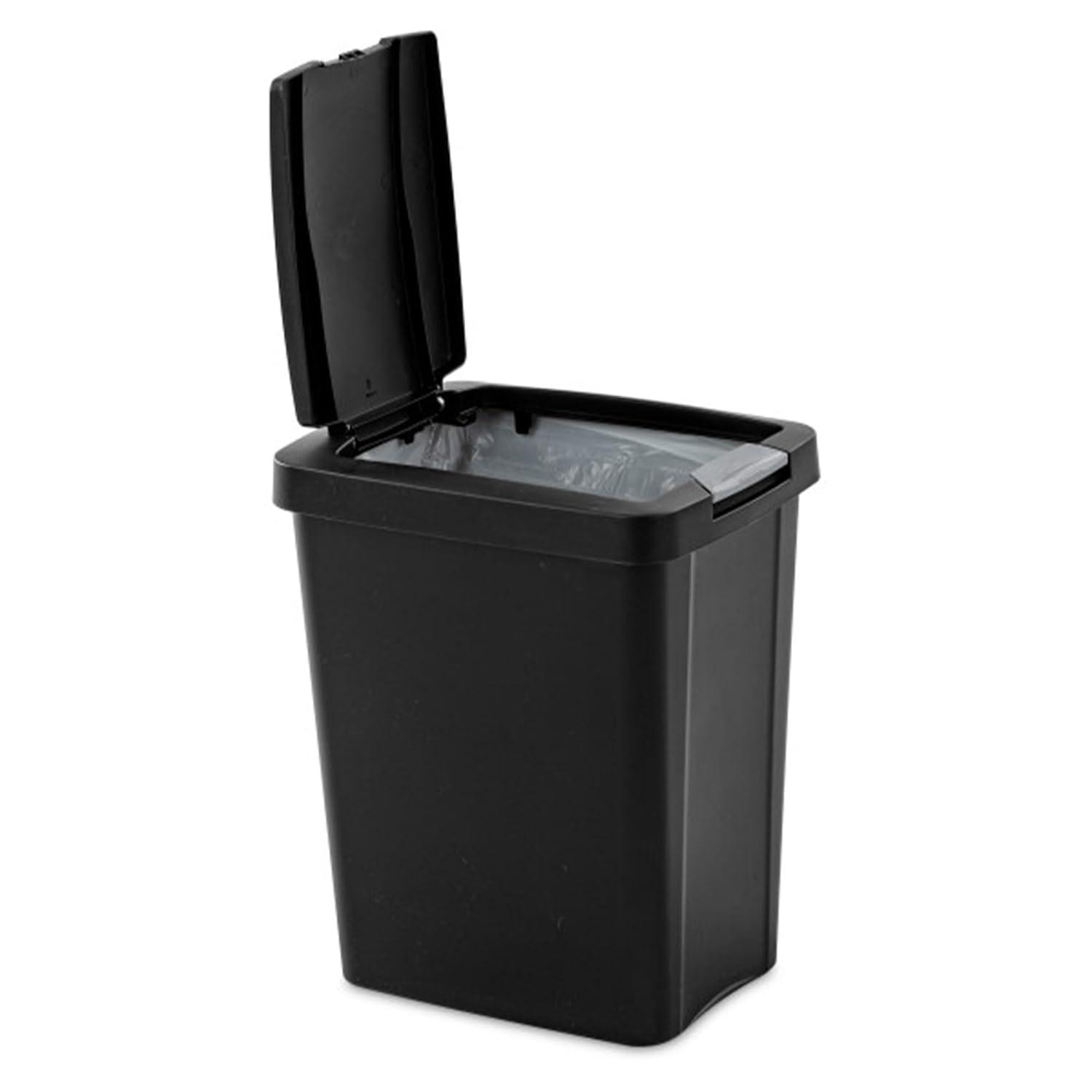 imageSterilite 75 Gallon TouchTop Wastebasket Trash Can with Pop Up Lid for Kitchen Bathroom Mudroom or Office 4 Pack WhiteBlack