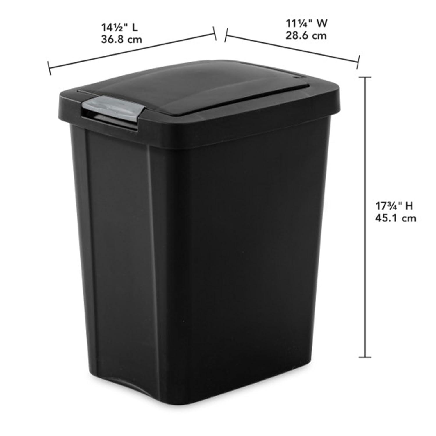 imageSterilite 75 Gallon TouchTop Wastebasket Trash Can with Pop Up Lid for Kitchen Bathroom Mudroom or Office 4 Pack WhiteBlack