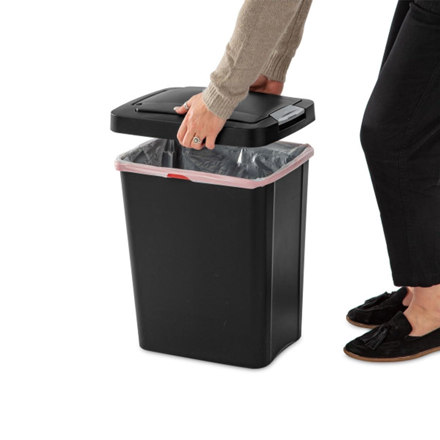 imageSterilite 75 Gallon TouchTop Wastebasket Trash Can with Pop Up Lid for Kitchen Bathroom Mudroom or Office 4 Pack WhiteBlack