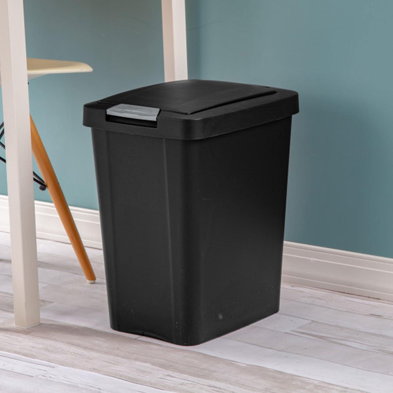imageSterilite 75 Gallon TouchTop Wastebasket Trash Can with Pop Up Lid for Kitchen Bathroom Mudroom or Office 4 Pack WhiteBlack