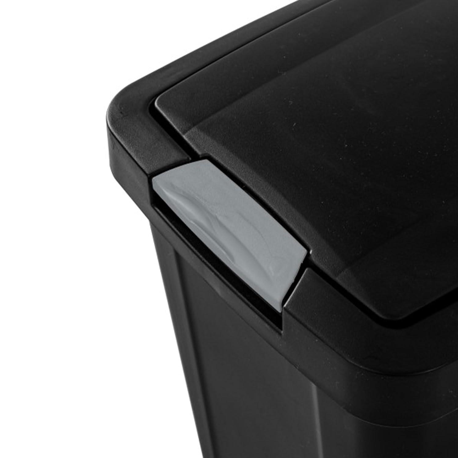 imageSterilite 75 Gallon TouchTop Wastebasket Trash Can with Pop Up Lid for Kitchen Bathroom Mudroom or Office 4 Pack WhiteBlack