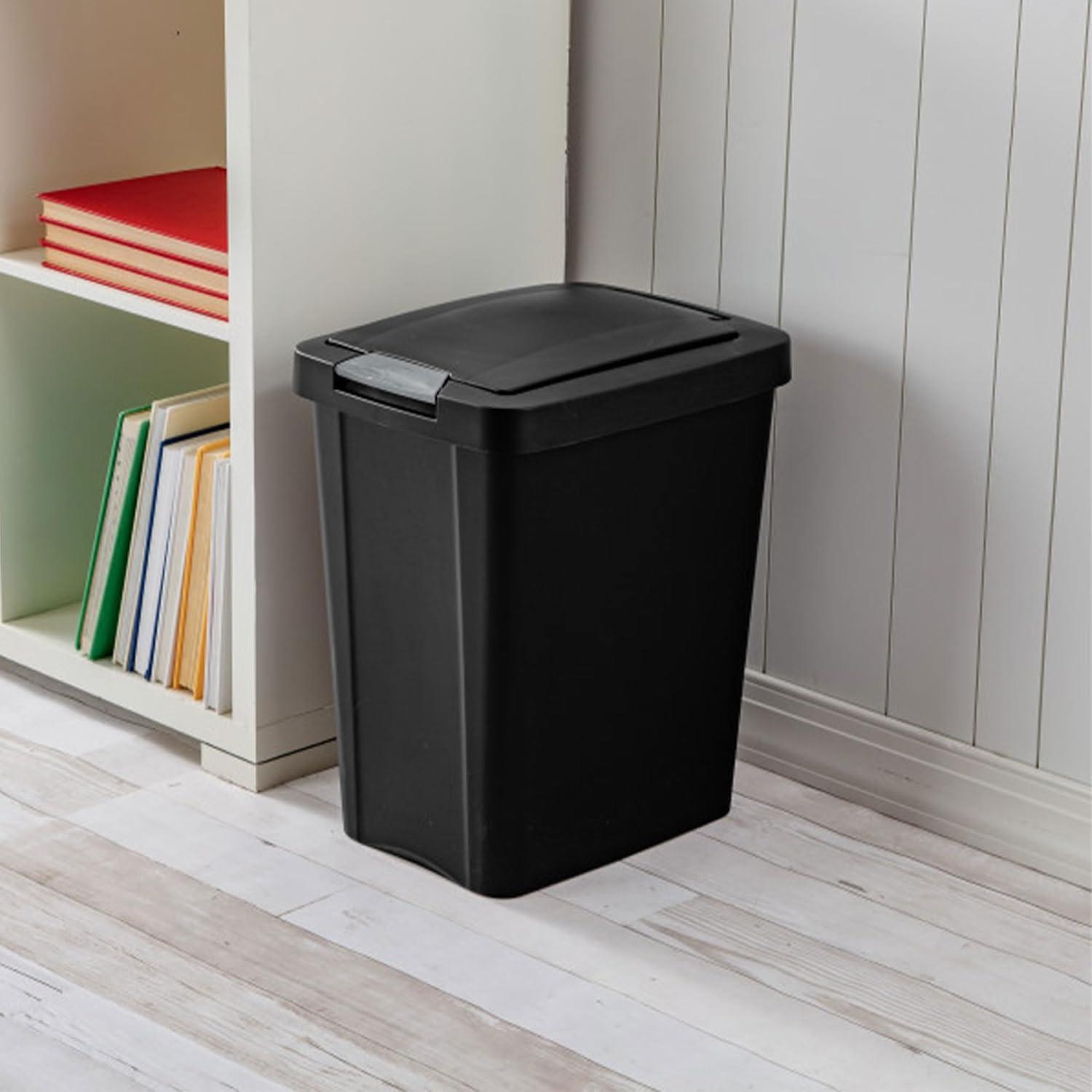 imageSterilite 75 Gallon TouchTop Wastebasket Trash Can with Pop Up Lid for Kitchen Bathroom Mudroom or Office 4 Pack WhiteBlack