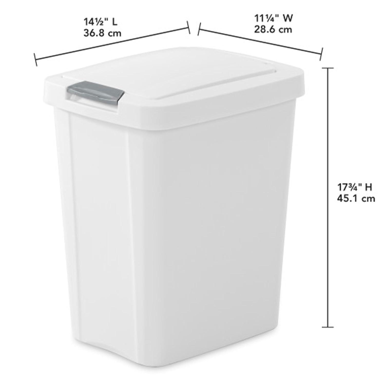 imageSterilite 75 Gallon TouchTop Wastebasket Trash Can with Pop Up Lid for Kitchen Bathroom Mudroom or Office 4 Pack WhiteWhite